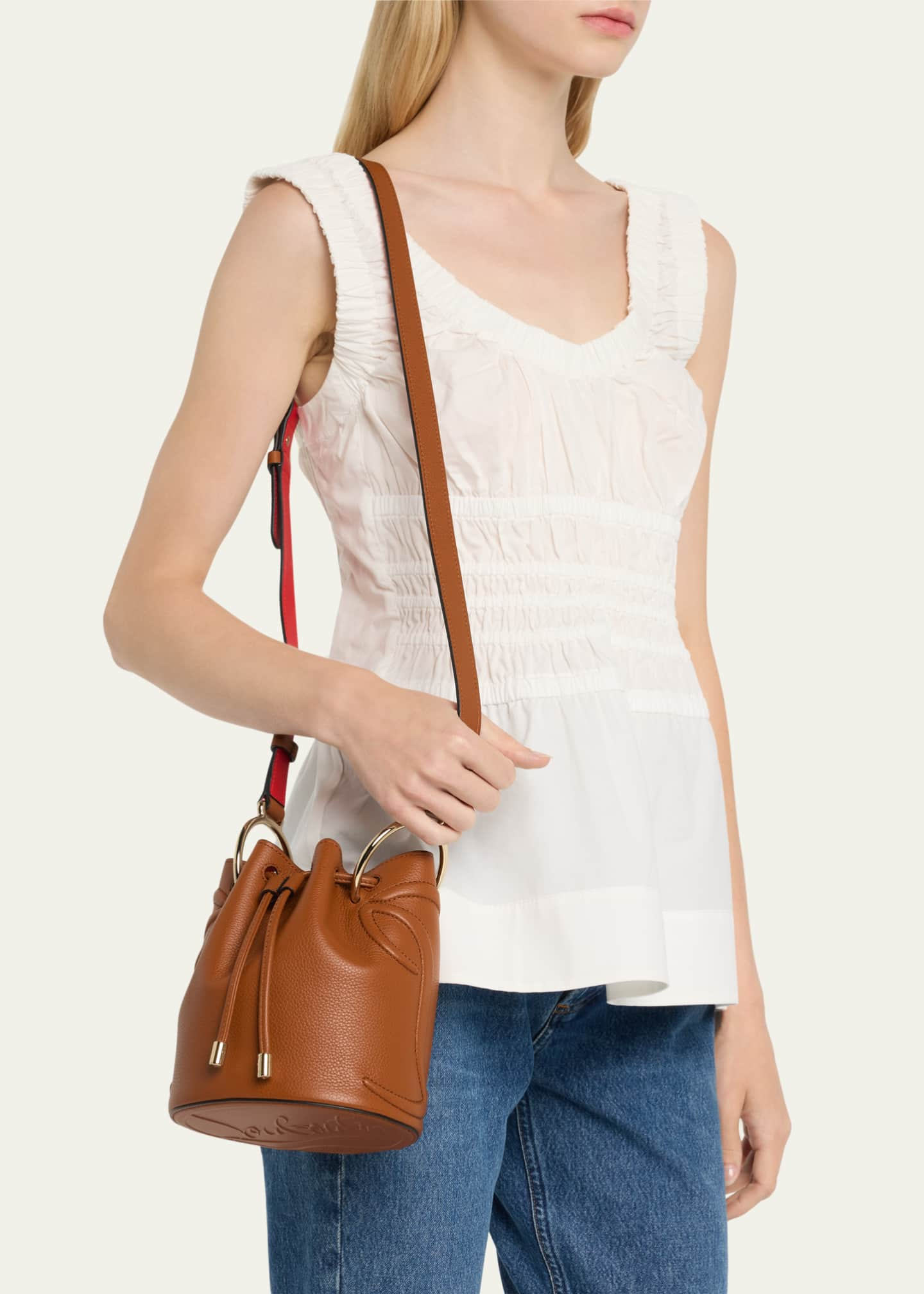 By My Side Leather Bucket Bag in Brown - Christian Louboutin