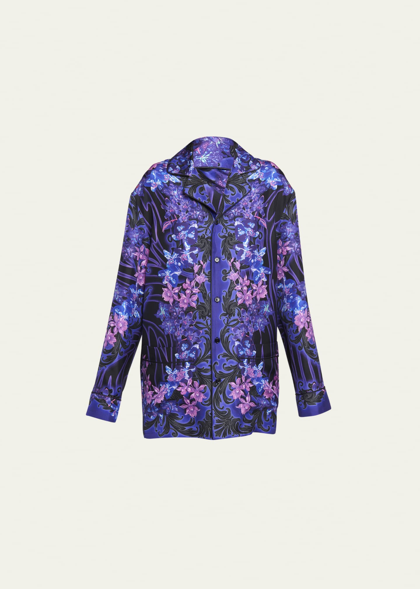 Versace Orchid-Print Silk Pajama Top - Bergdorf Goodman