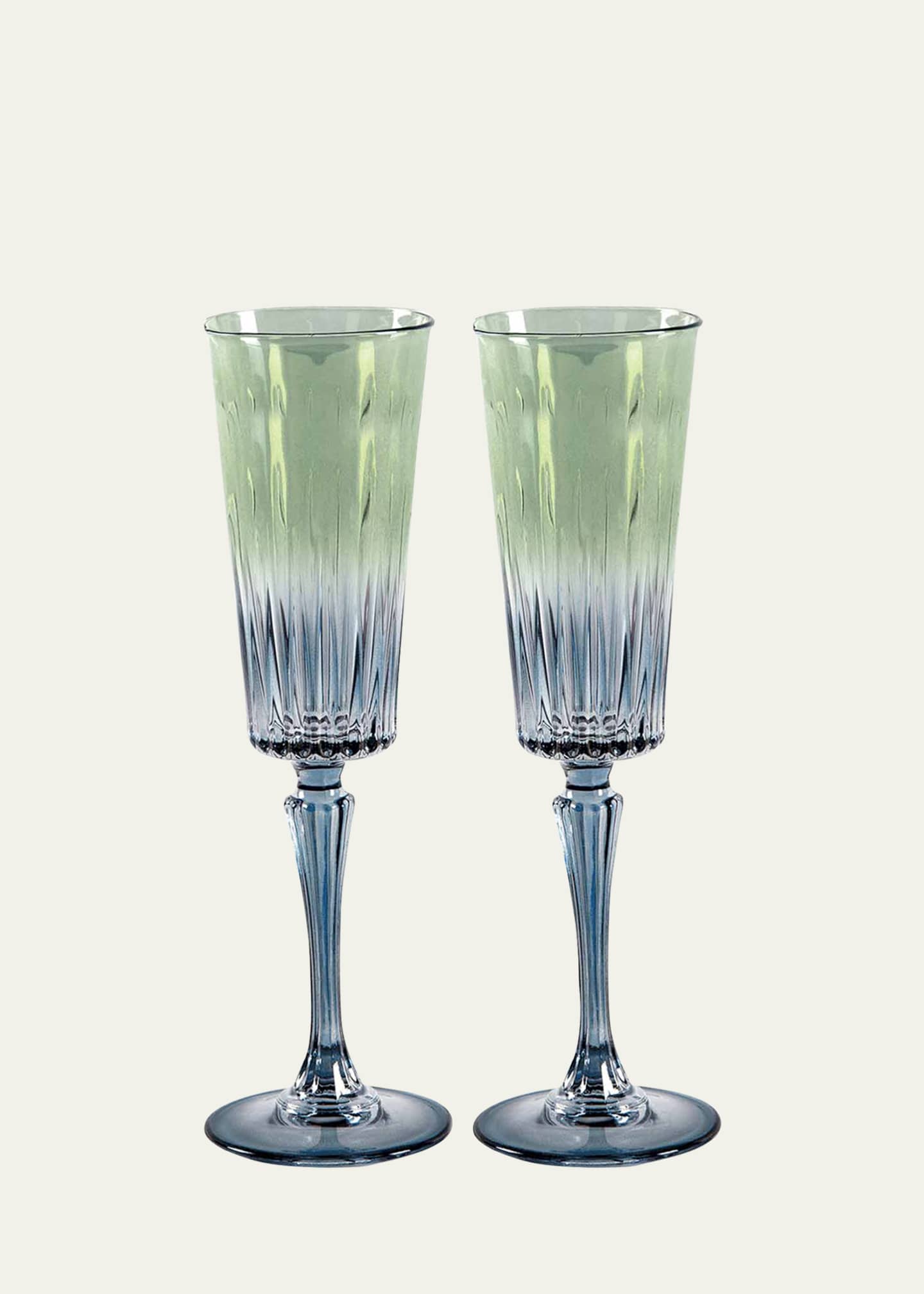 Green Shaded Stemmed Flute Glasses, Set of 2