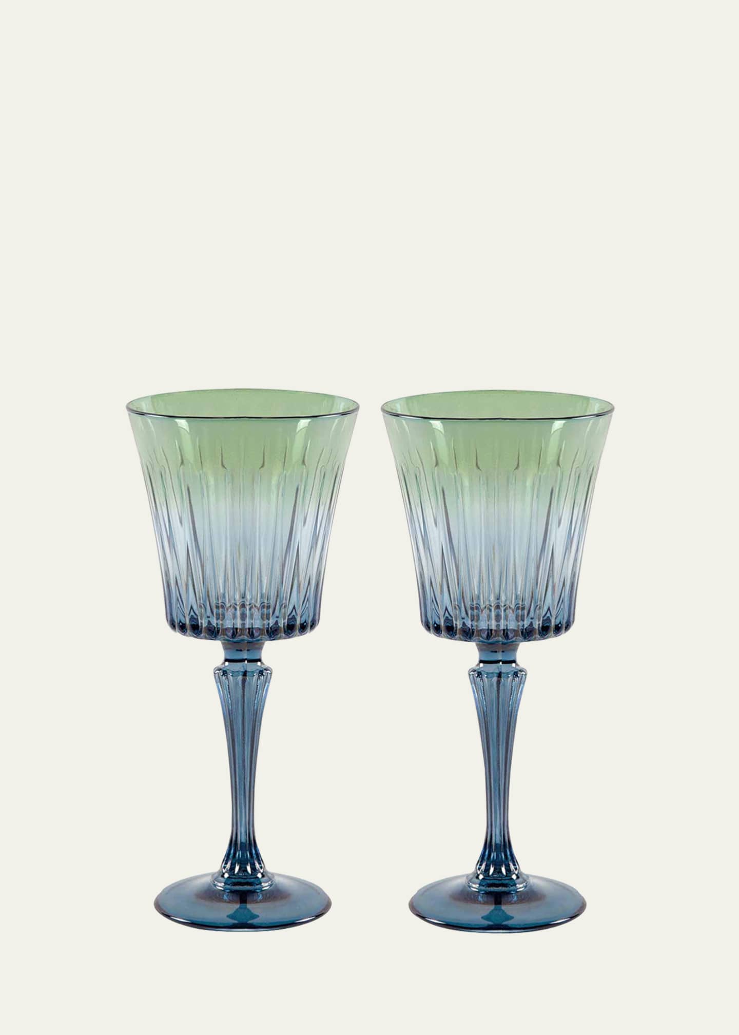 Luisa Beccaria Green Shaded Stemmed Water Glasses, Set of 2