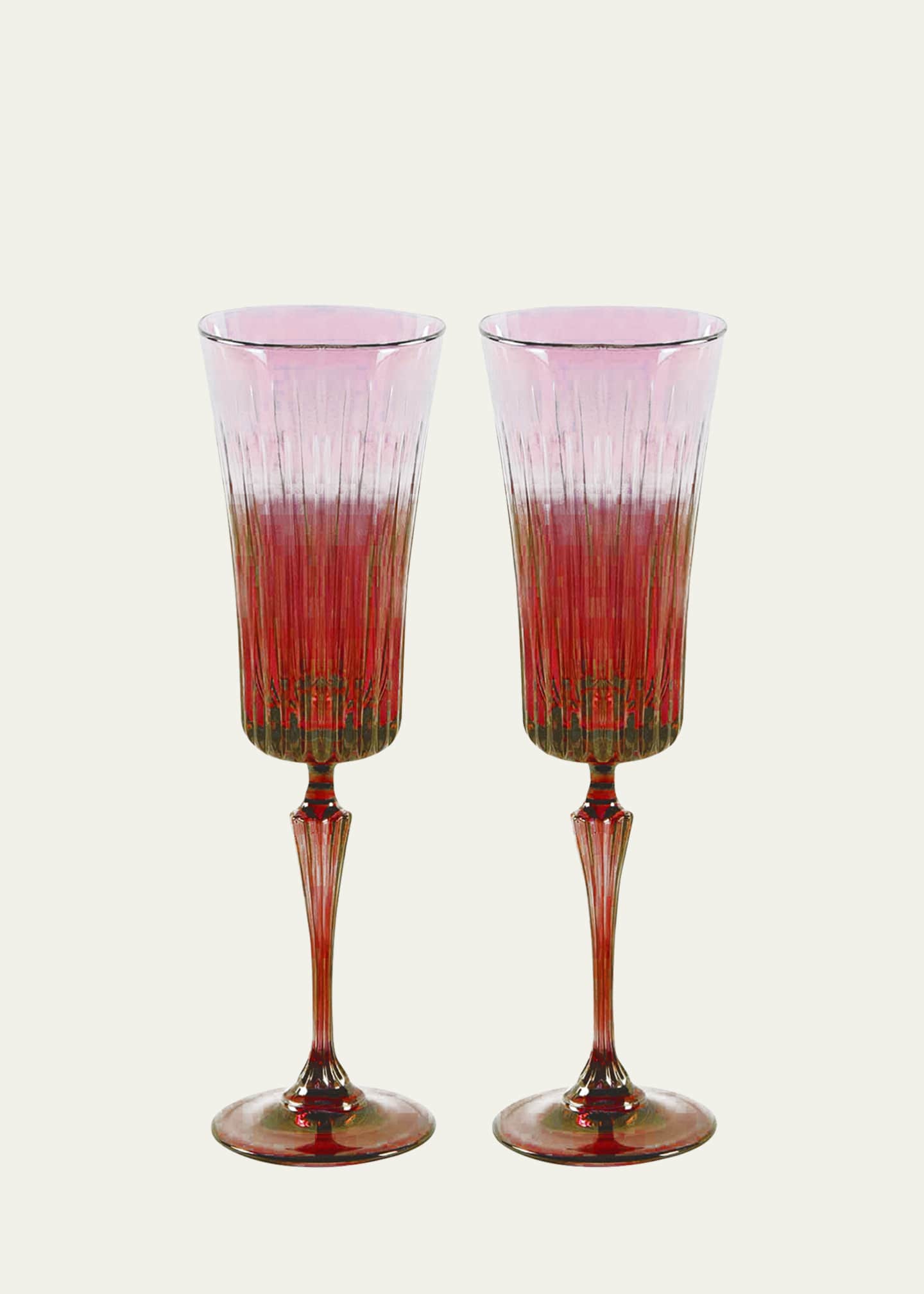 Luisa Beccaria Pink Shaded Stemmed Flute Glasses, Set of 2 Image 2 of 3