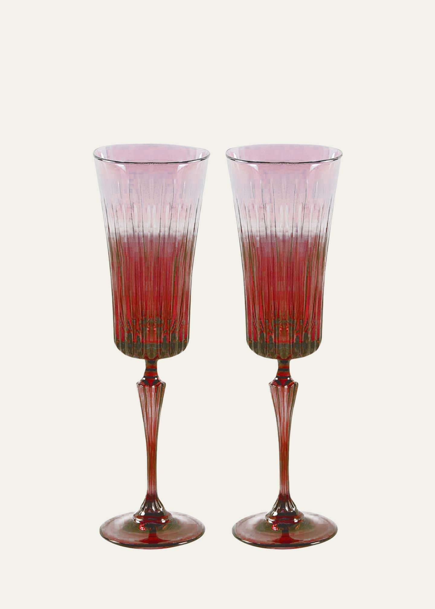Luisa Beccaria Pink Shaded Stemmed Flute Glasses, Set of 2 Image 3 of 3