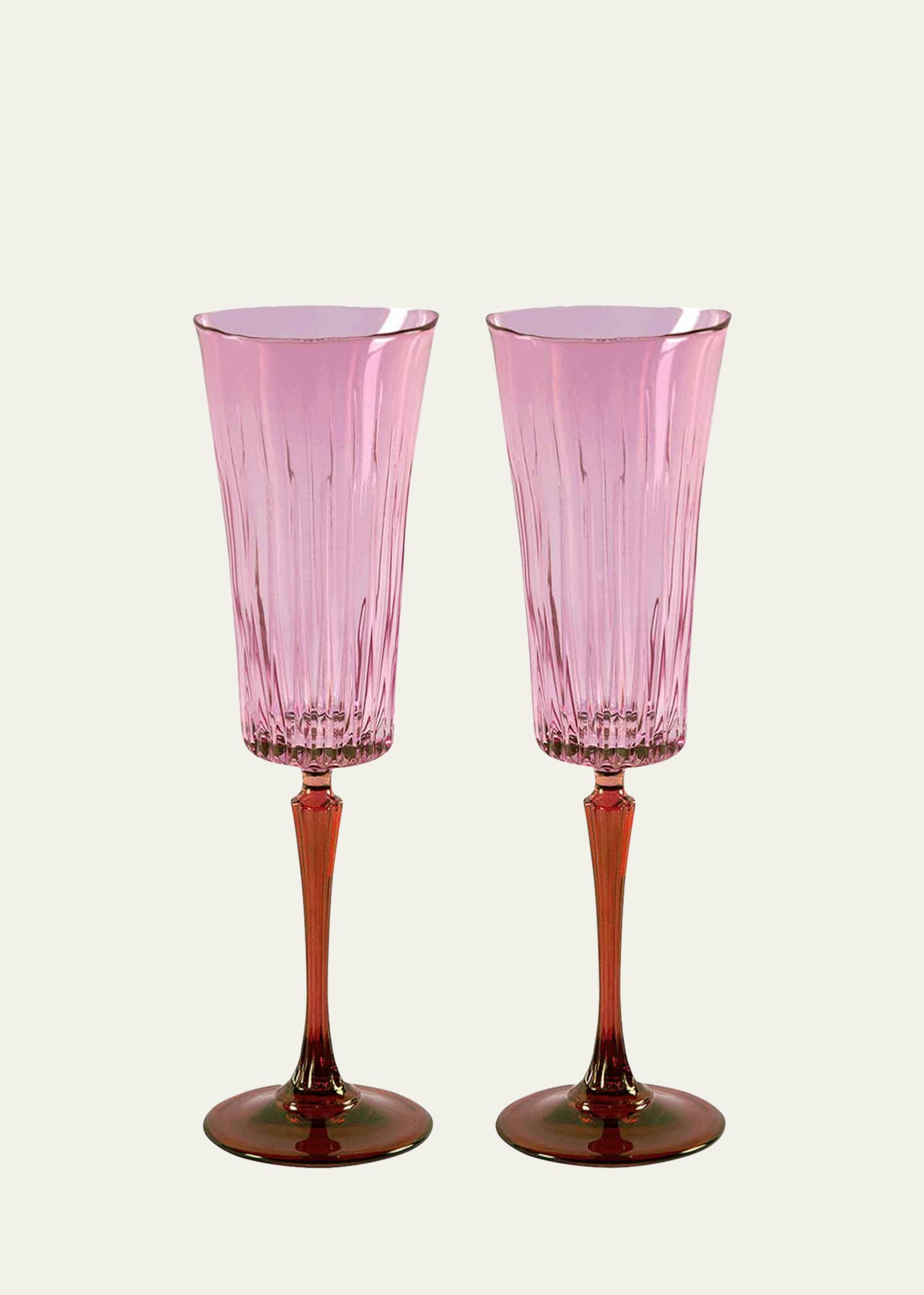 Luisa Beccaria Pink Shaded Stemmed Flute Glasses, Set of 2 Image 1 of 3