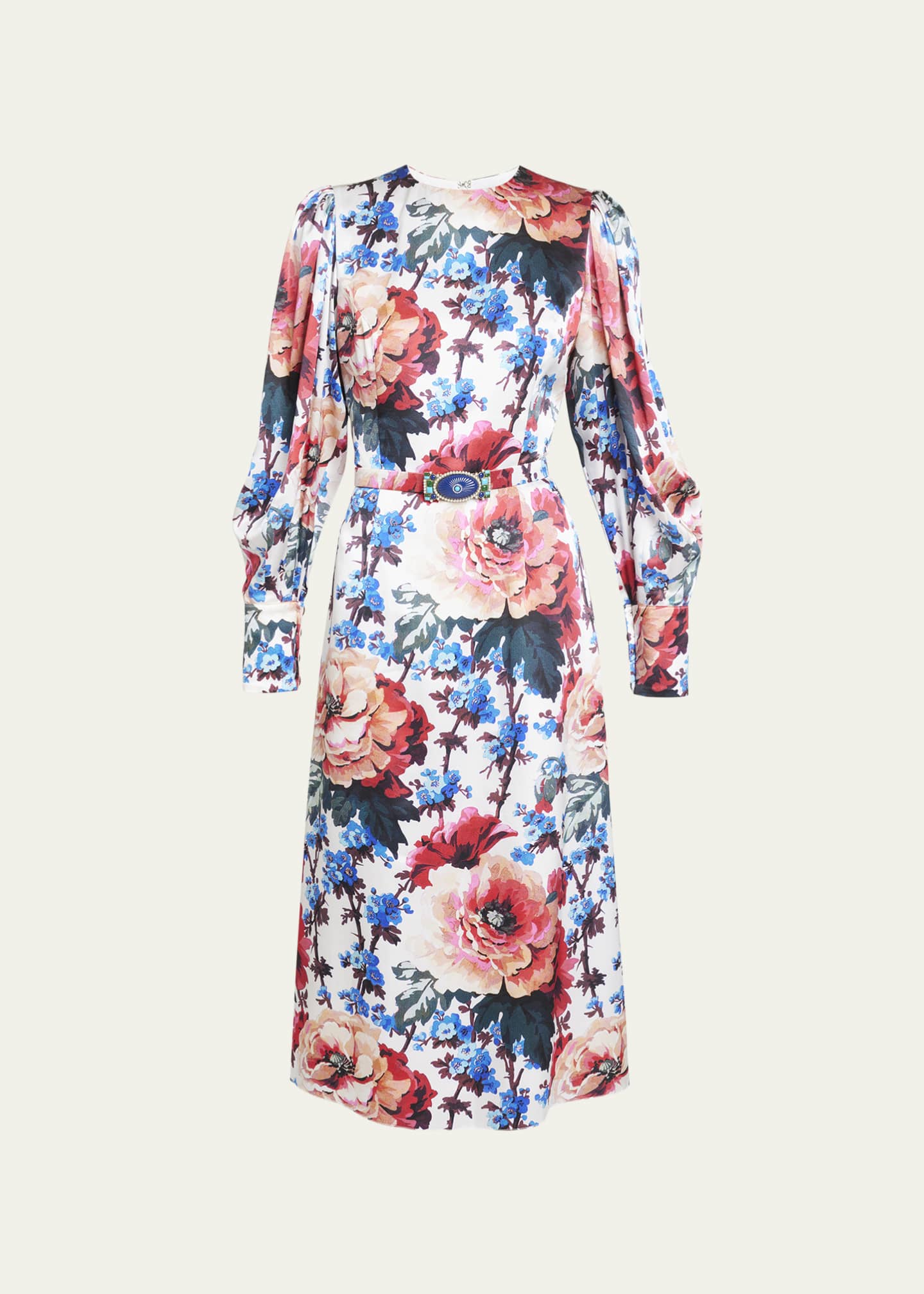 Andrew Gn Floral-Print Belted Puff-Sleeve Silk Midi Dress - Bergdorf ...