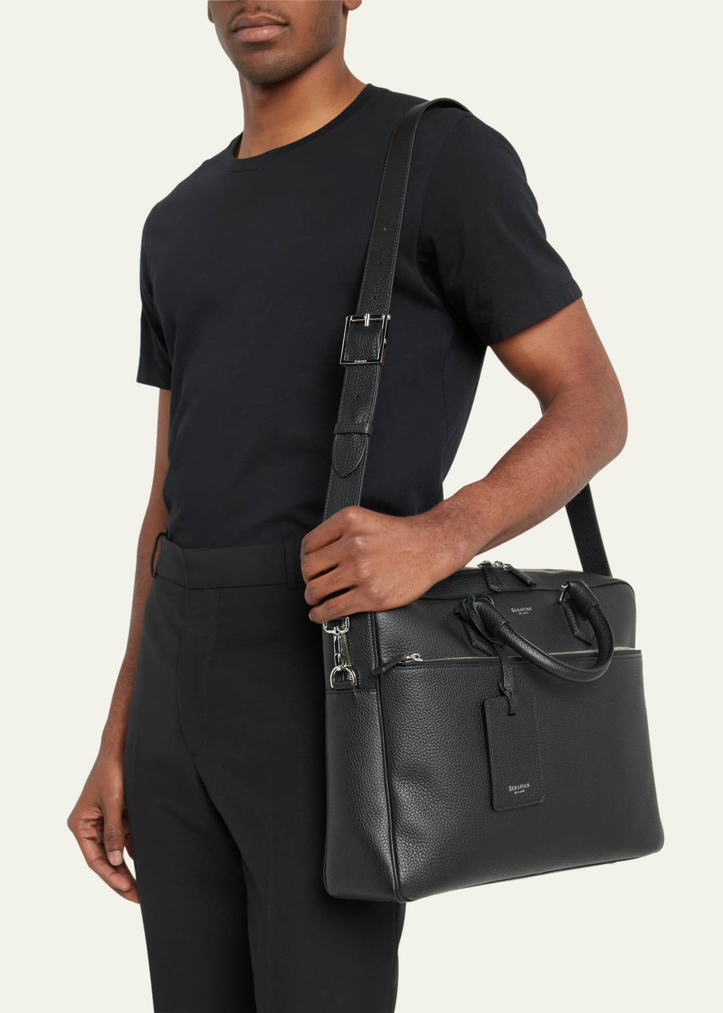 Serapian Men's Cachemire Leather Slim Briefcase Image 2 of 5