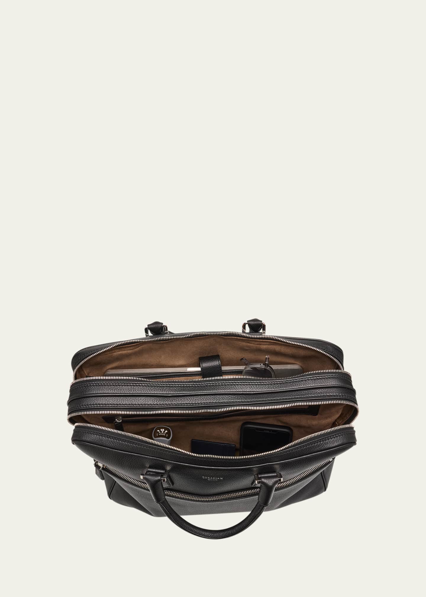 Serapian Men's Leather Double Briefcase Image 7 of 7