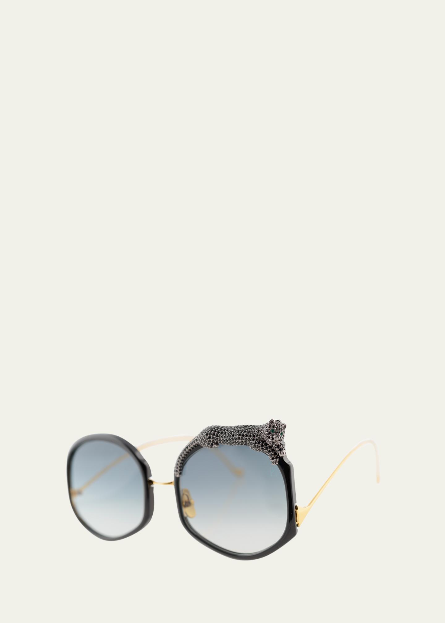 Fendi Blue Gold Ff0358/S Mvu Geometric Women Glass Sunglasses Fendi Metal Disco Geometric Sunglasses FE 40051/U Gold Blue  main image 3