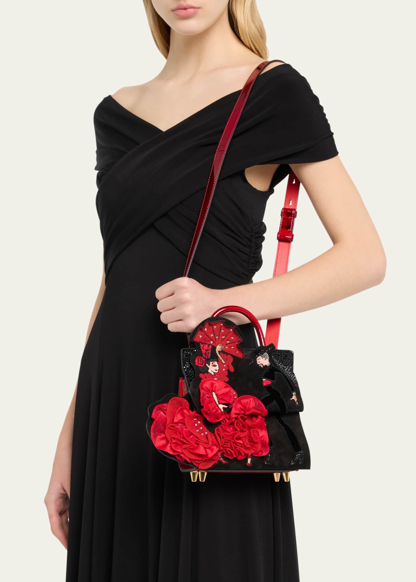 Christian Louboutin Paloma Mini Flamenco Strass Embroidered Crossbody Bag