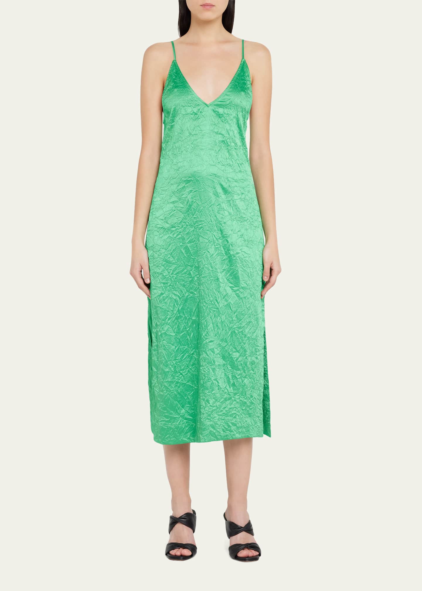 Ganni Crinkled Satin Slip Dress Bergdorf Goodman
