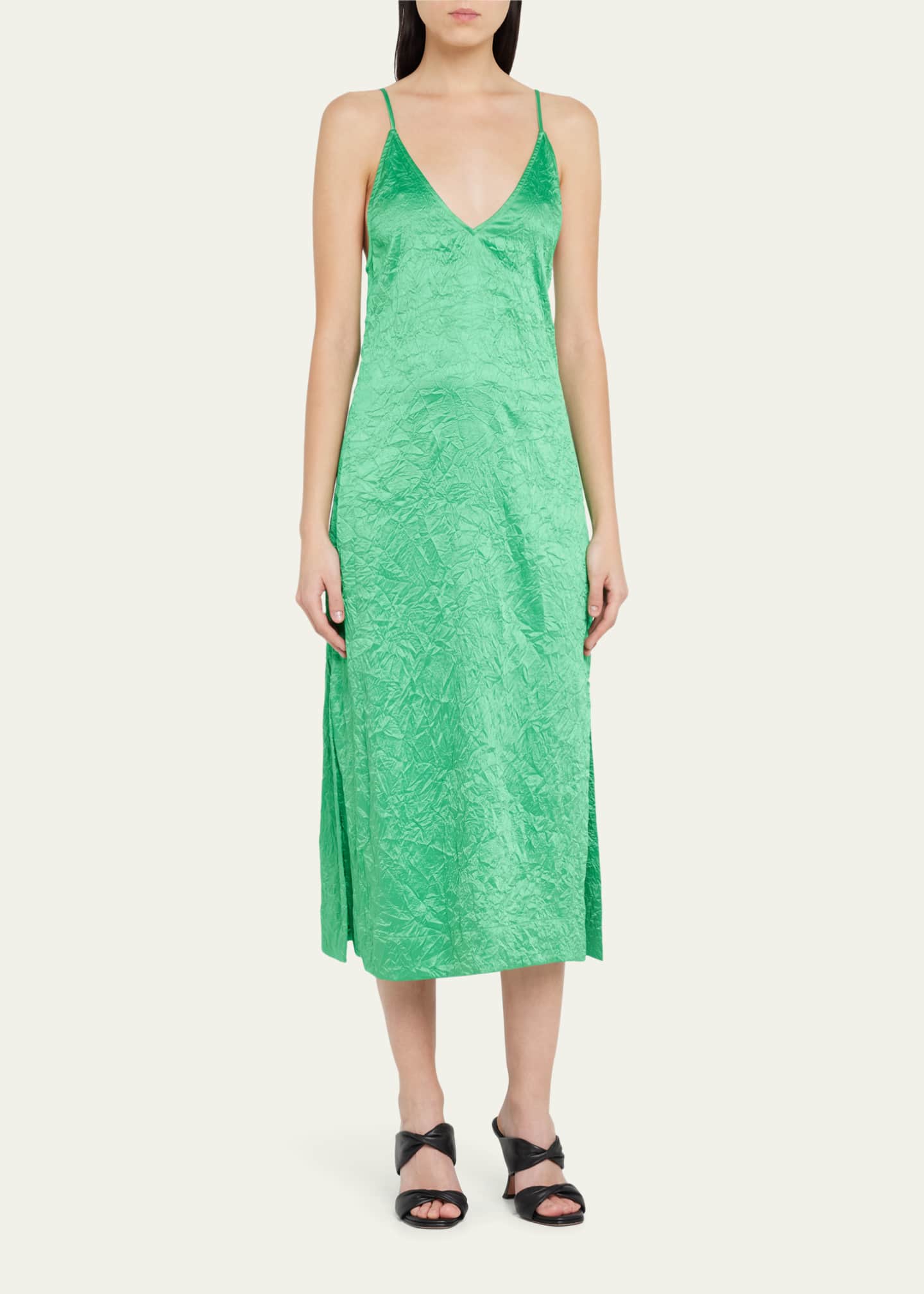 Ganni Crinkled Satin Slip Dress Bergdorf Goodman