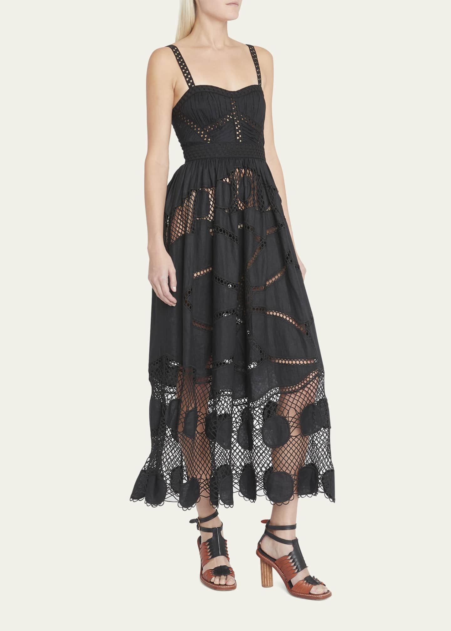 Ulla Johnson Juno Sweetheart Linen Crochet Midi Dress Bergdorf Goodman