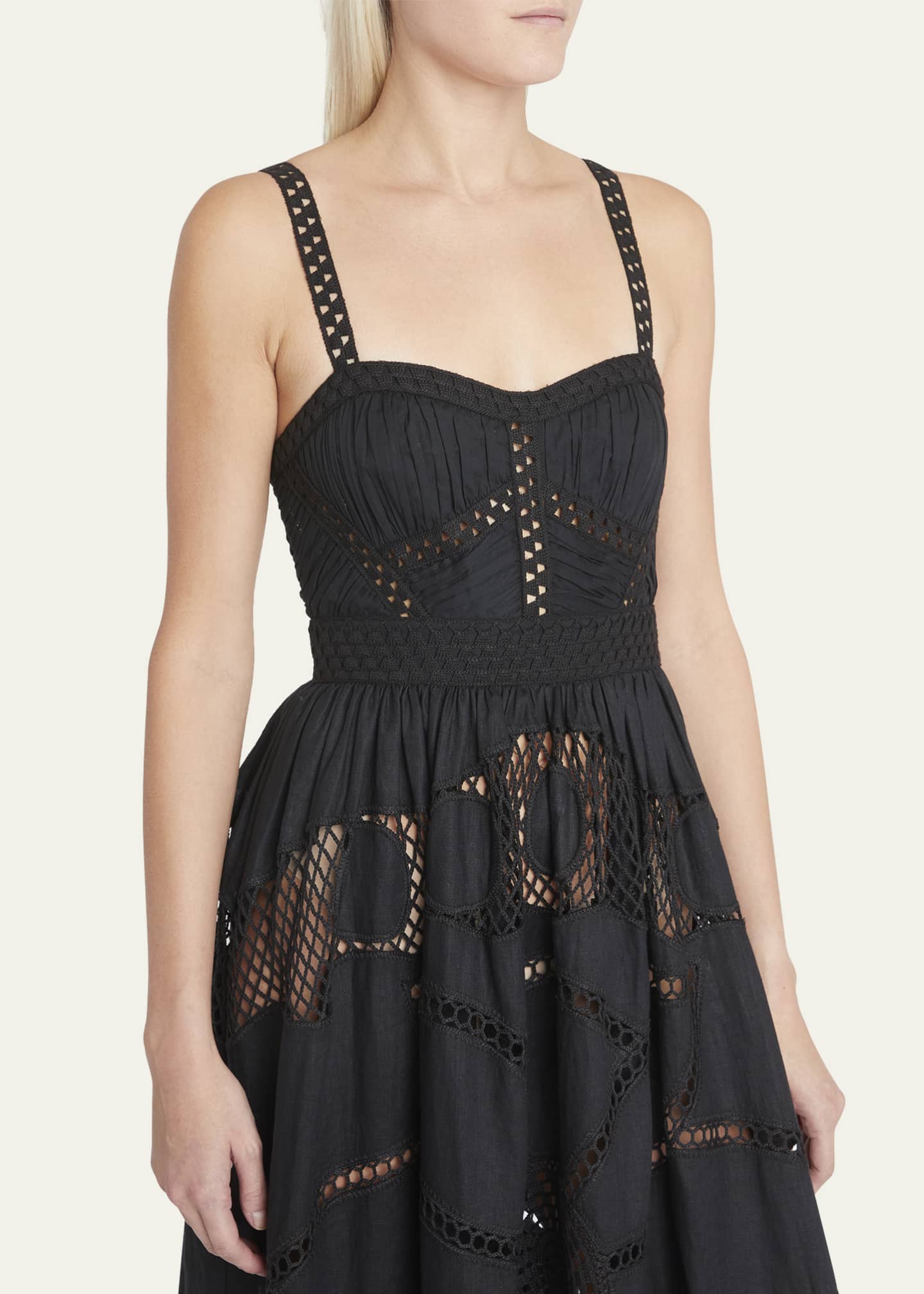 Ulla Johnson Juno Sweetheart Linen Crochet Midi Dress Bergdorf Goodman