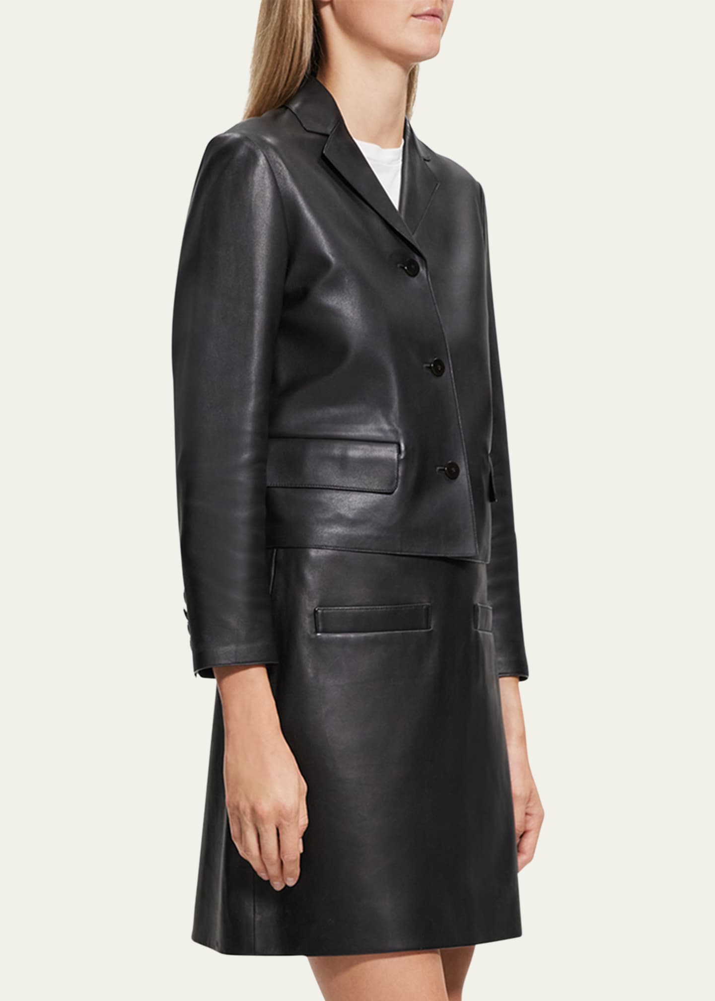 Theory Cropped Leather Jacket with Flap Pockets Bergdorf Goodman