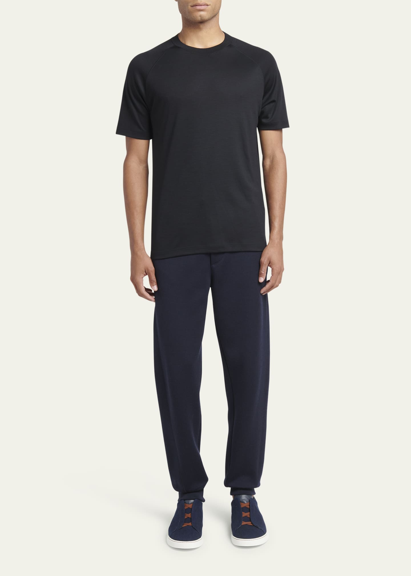 ZEGNA Men's Wool-Stretch Crewneck T-Shirt Image 2 of 5