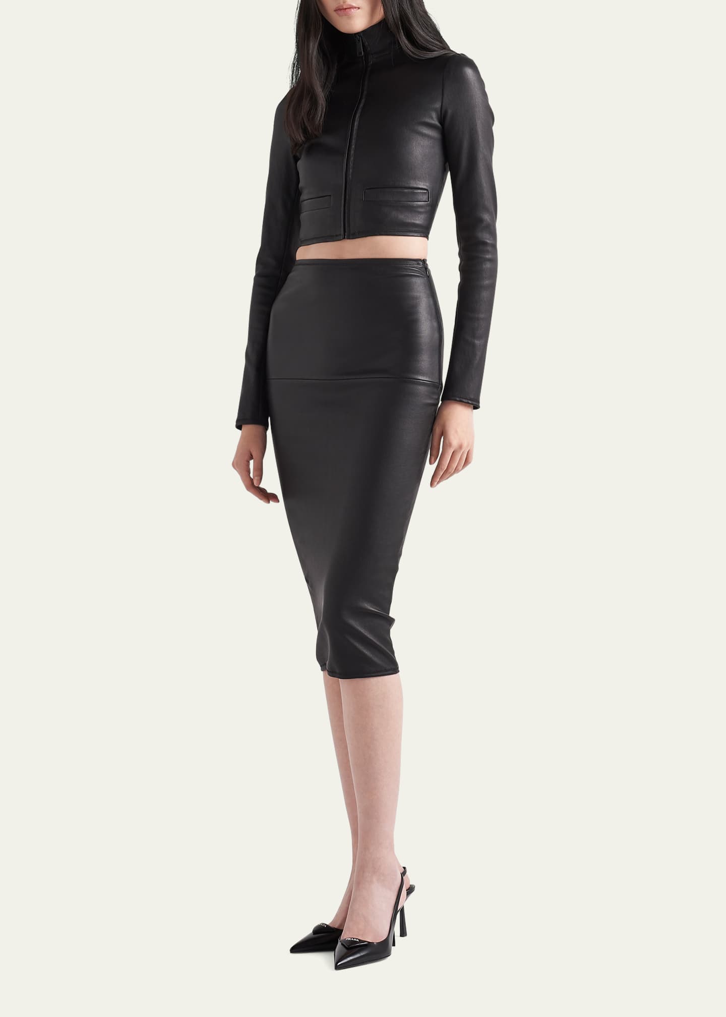 Prada Leather Zip Crop Jacket - Bergdorf Goodman