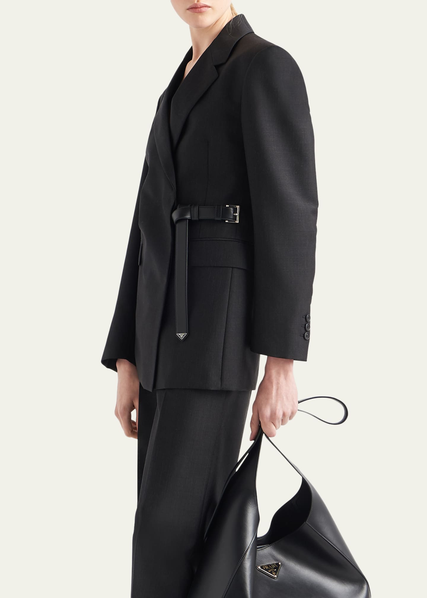 Prada Kid Mohair Belted Wrap Blazer Jacket Image 4 of 5