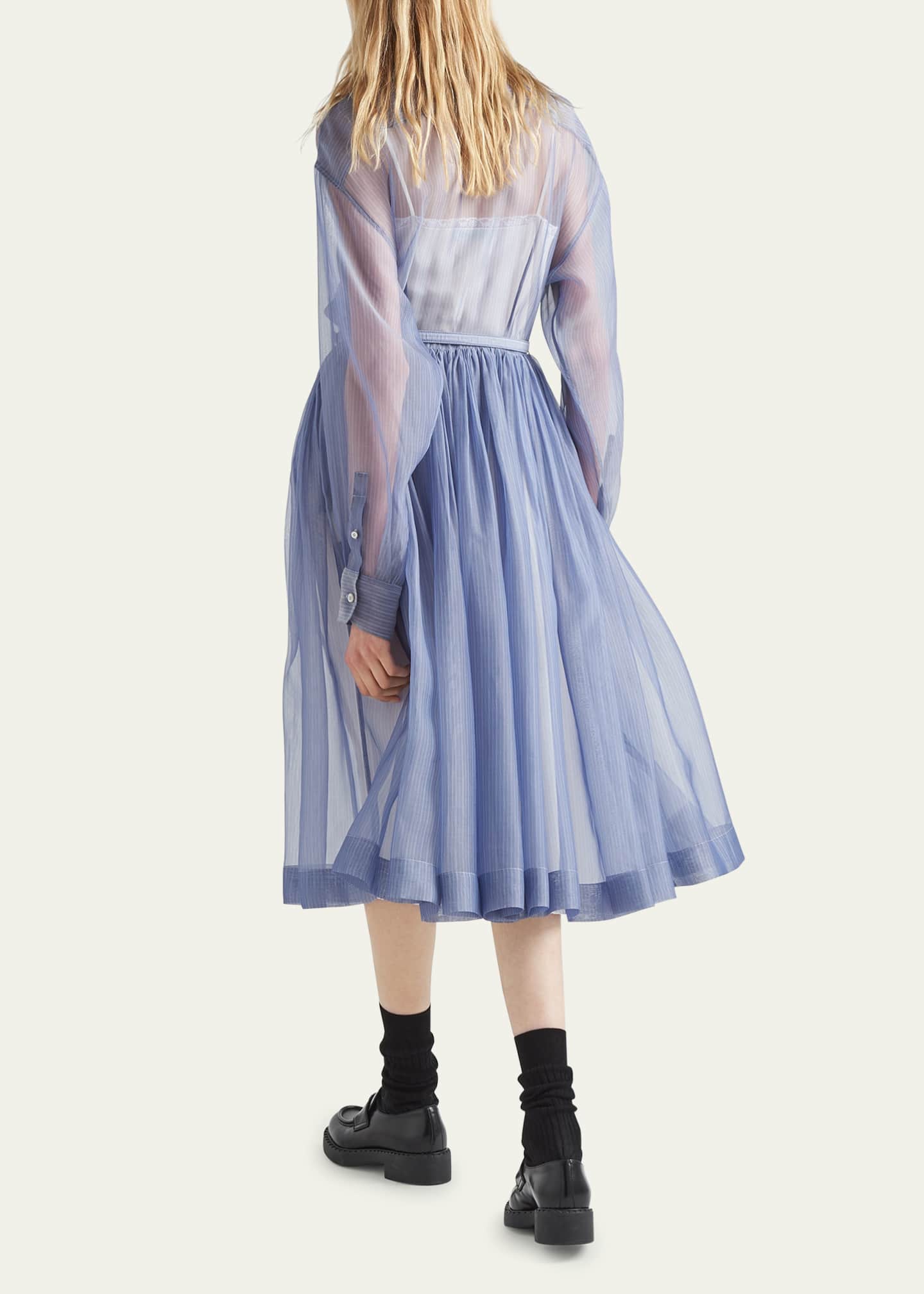 Prada Organza Stripe Belted Midi Dress Image 3 of 3