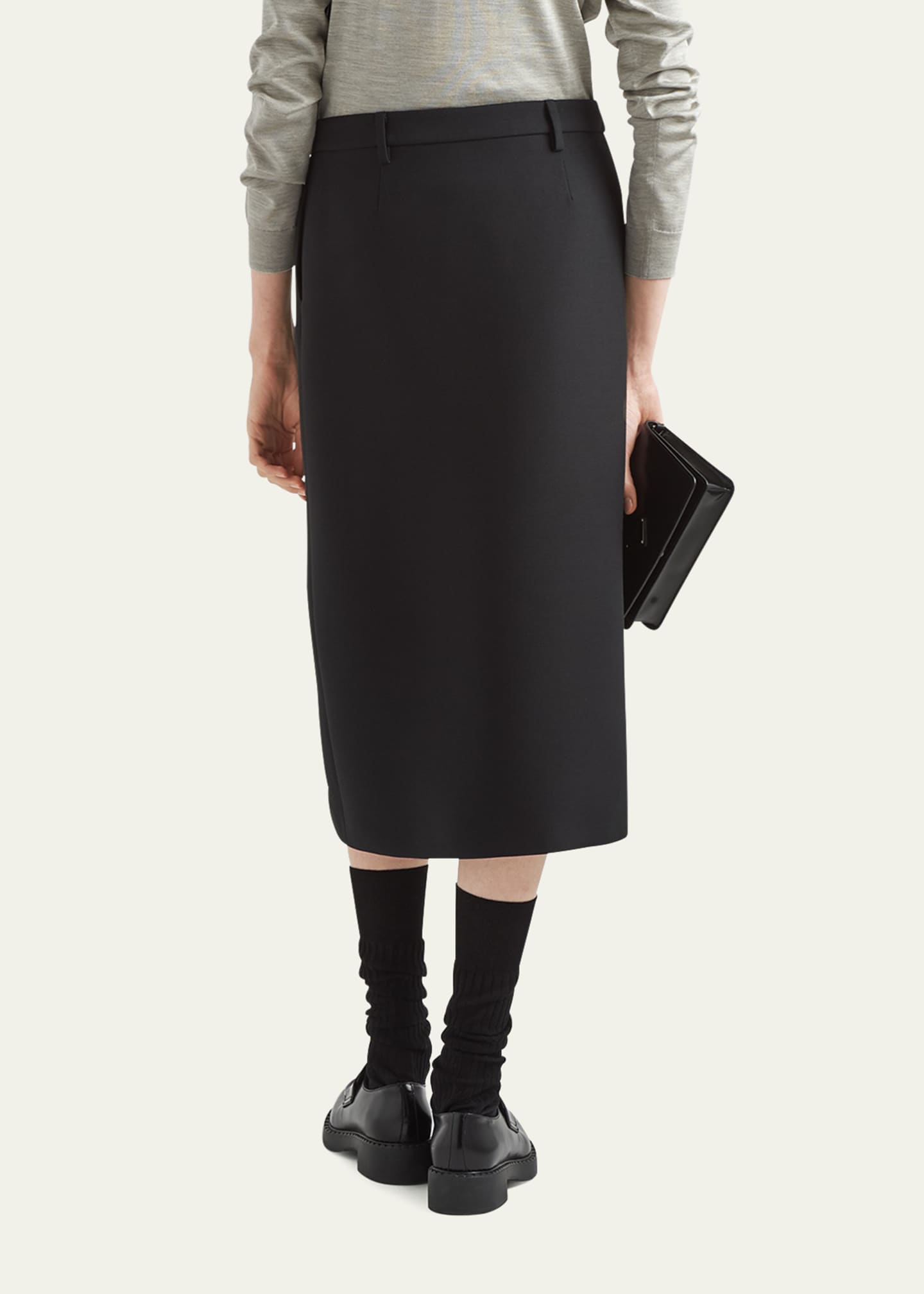 Prada Thigh-Slit Crepe Wrap Midi Skirt - Bergdorf Goodman