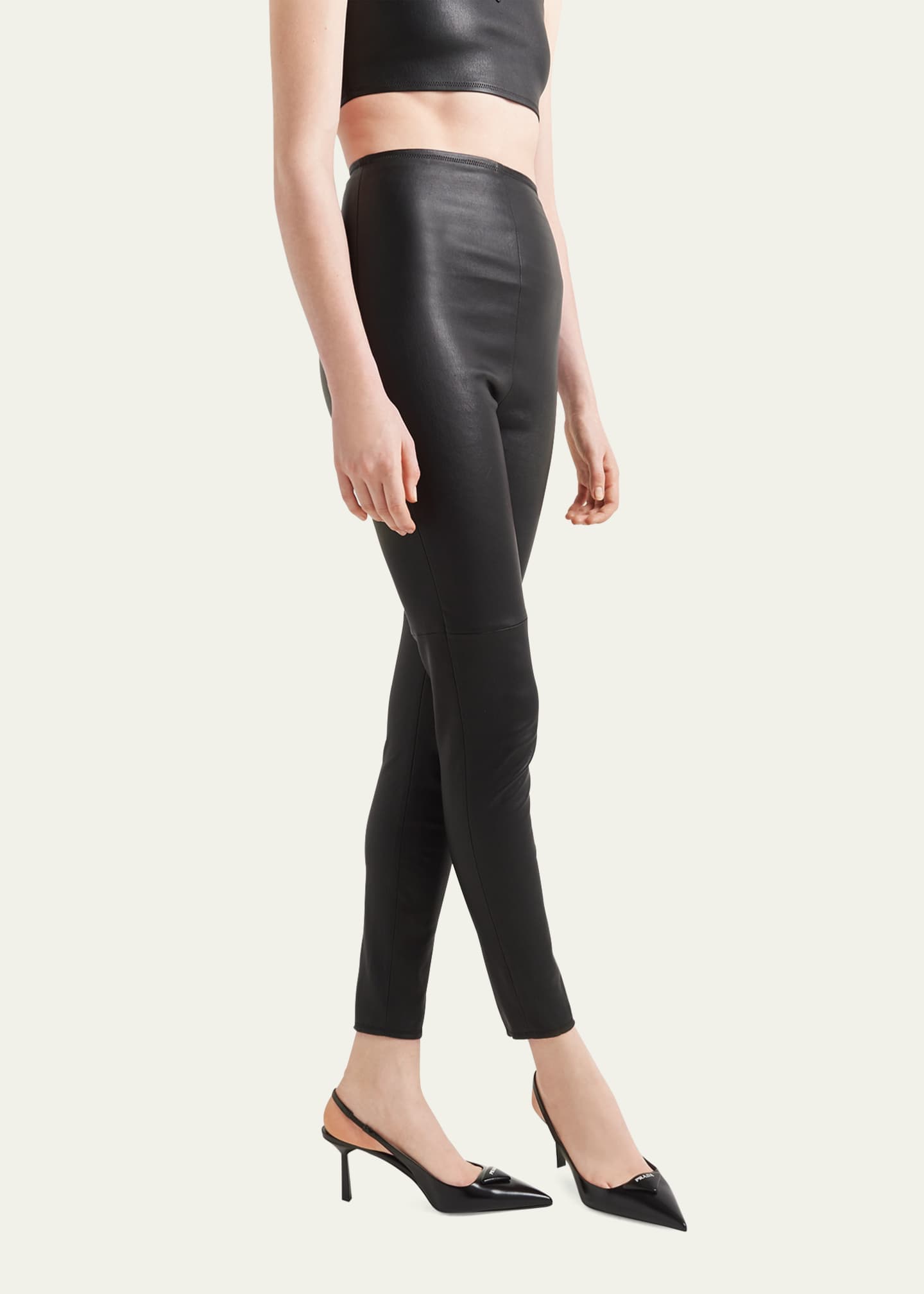 Prada Leather Slim-Leg Leggings - Bergdorf Goodman