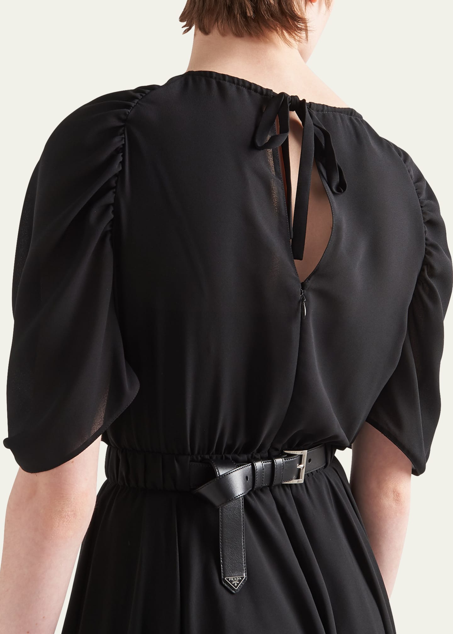 Prada Sunray Pleat Sable Belted Midi Dress Image 4 of 4