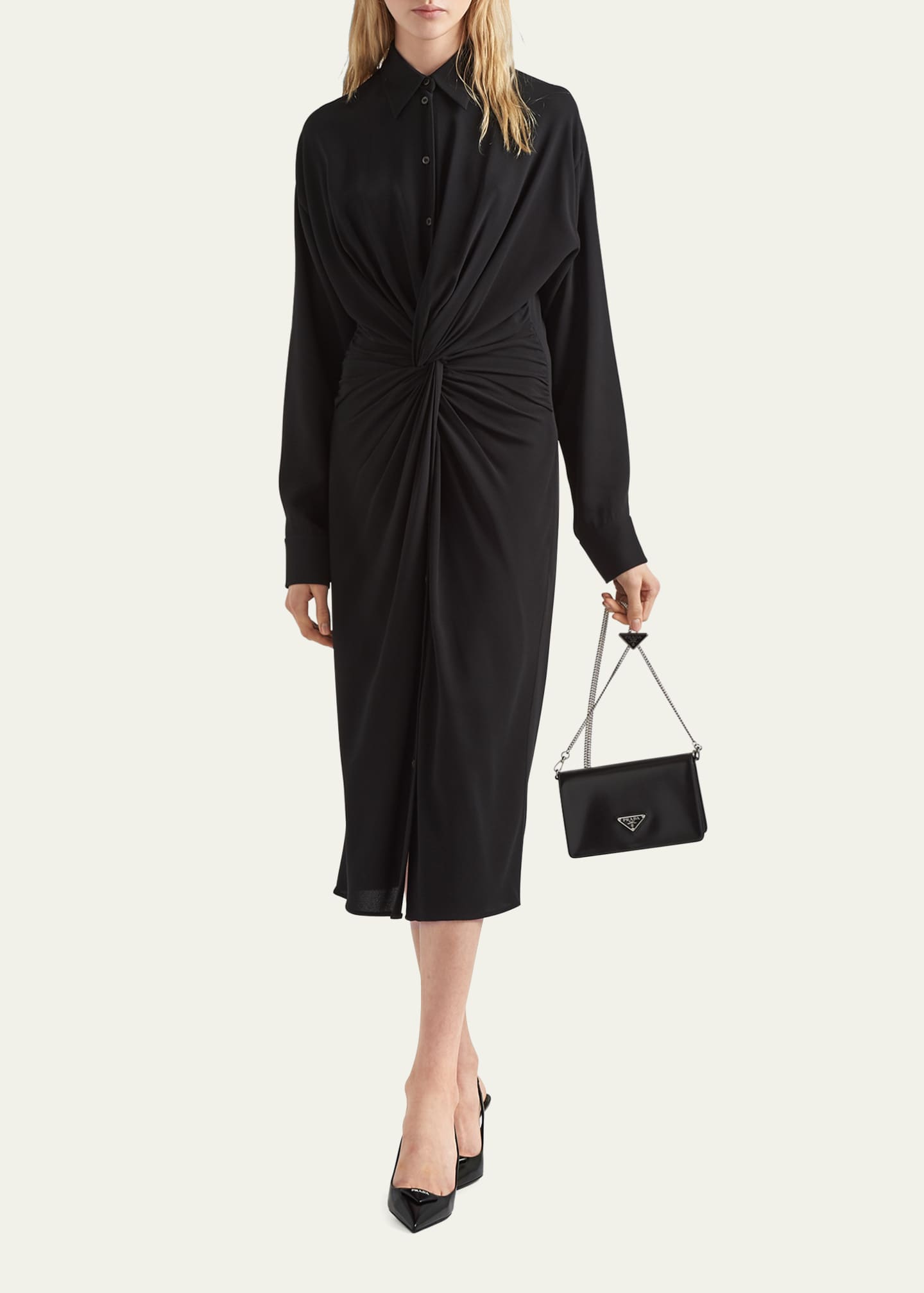 Prada Sable Twisted-Front Midi Dress Image 2 of 3
