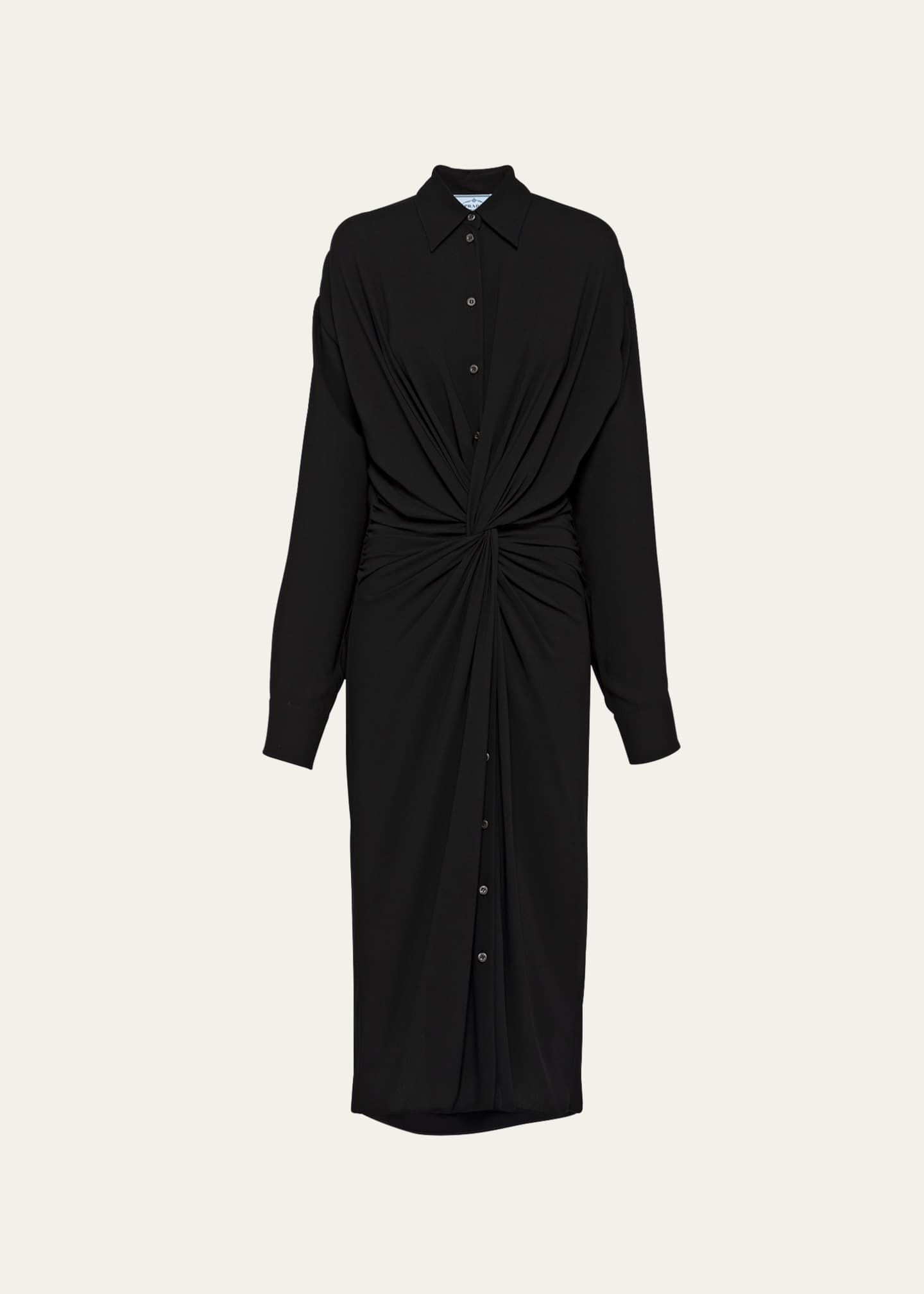 Prada Sable Twisted-Front Midi Dress Image 1 of 3