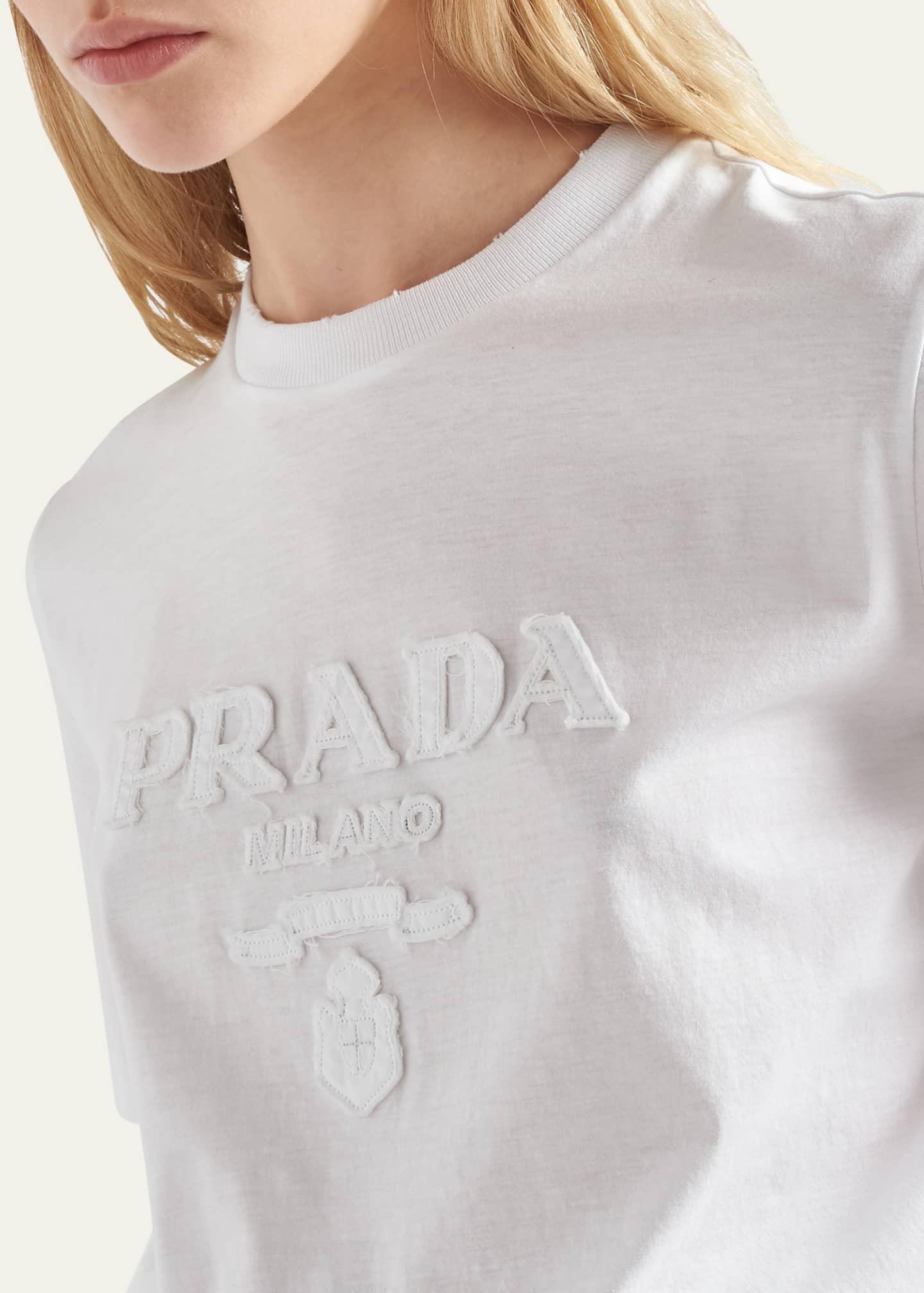 Prada Logo Embroidered Jersey T shirt Bergdorf Goodman