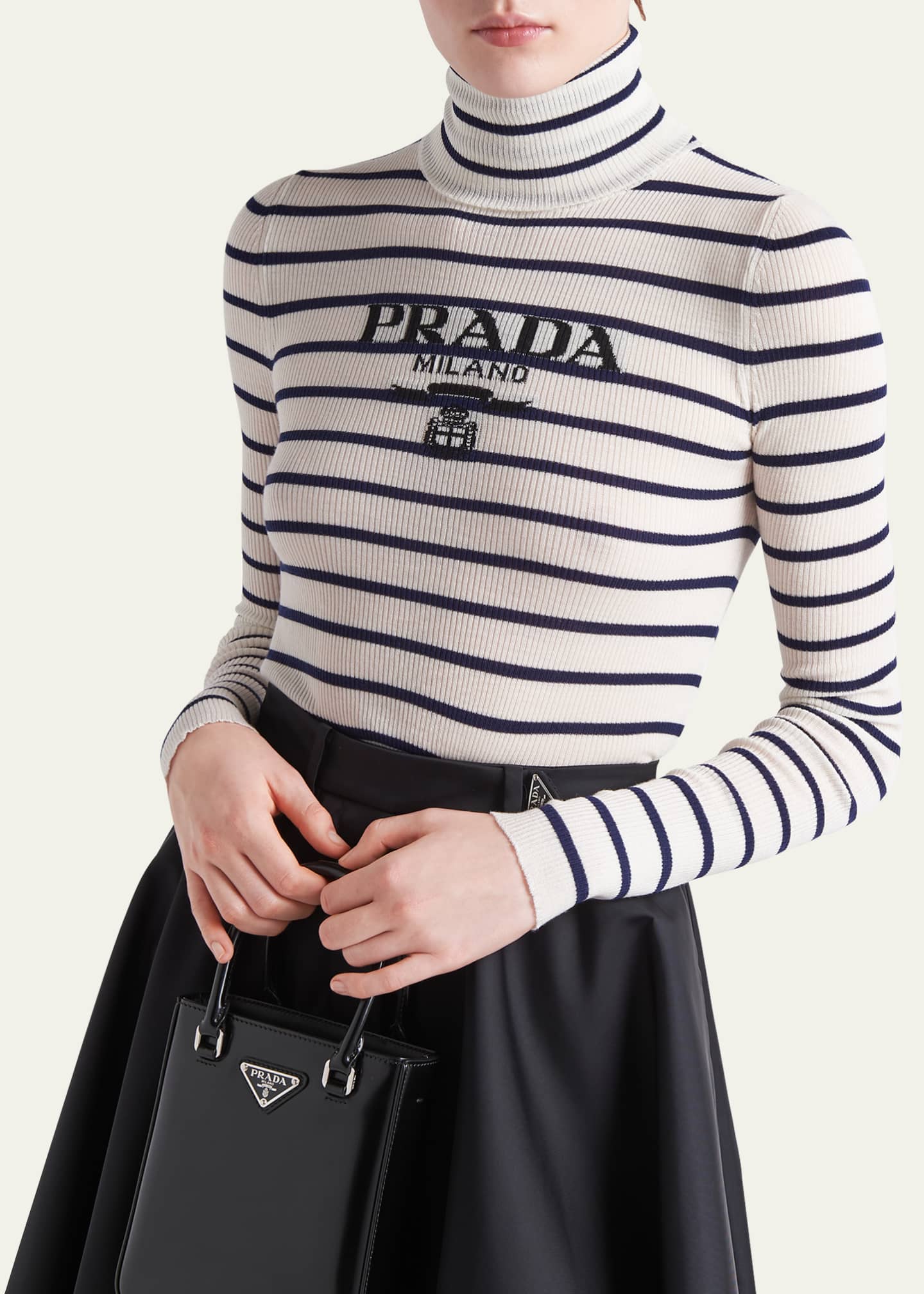 Prada Stripe Logo-Intarsia Turtleneck Sweater Image 4 of 5
