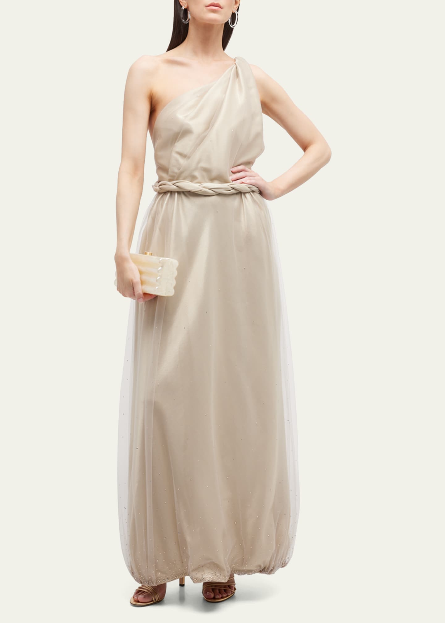 Giorgio Armani One-Shoulder Gown With Braided Detail - Gold