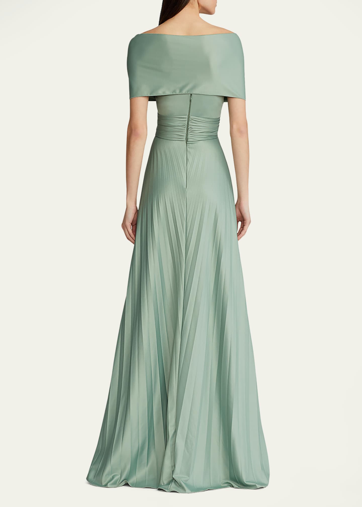 Off-the-Shoulder Pleated Gown with Surplice Bodice Candy Pink