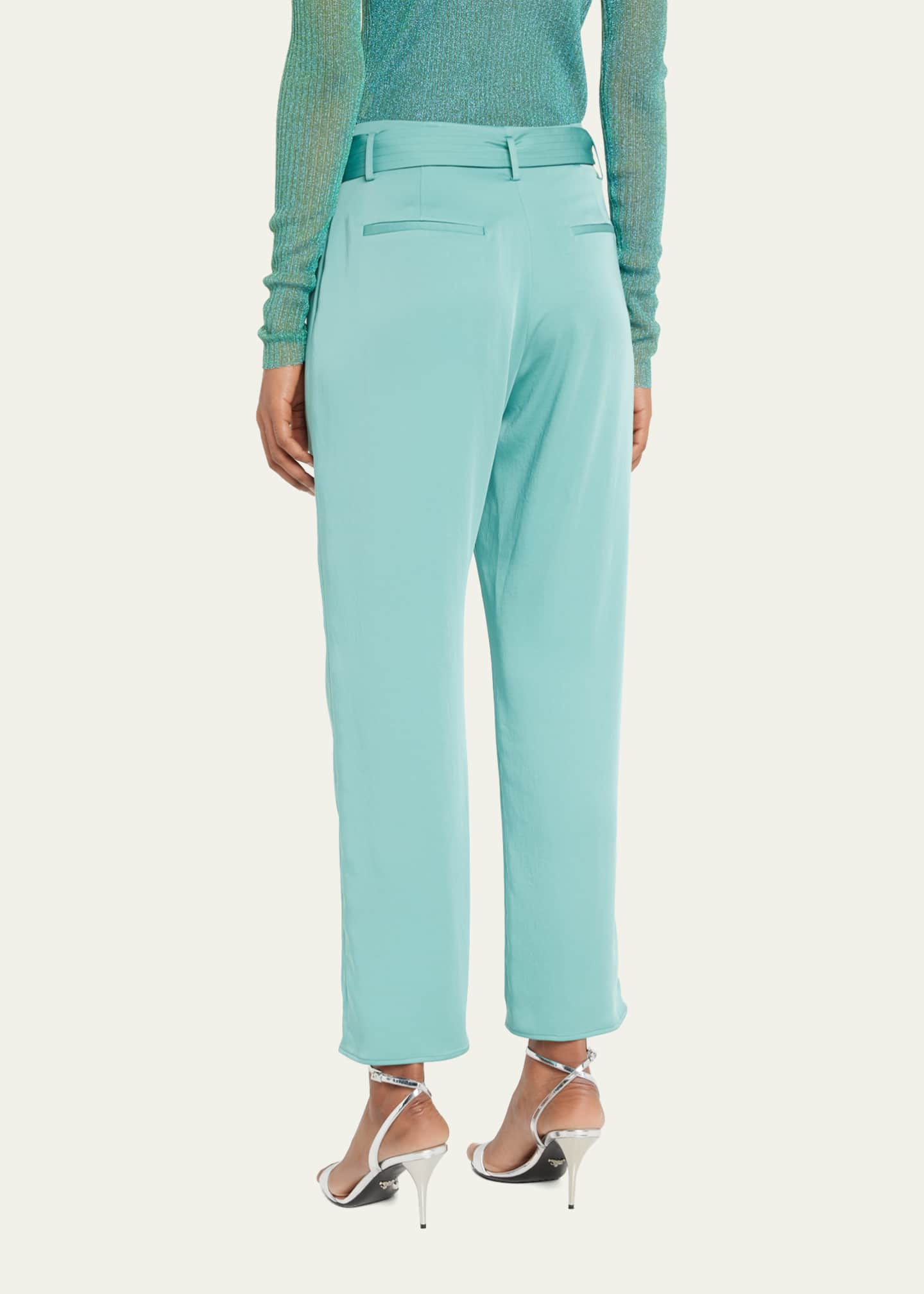 LAPOINTE Satin Cropped Trousers with Belted Waist - Bergdorf Goodman