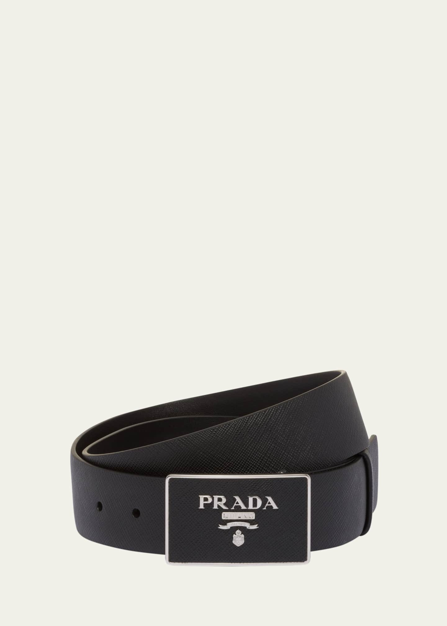 Prada Men's Saffiano Leather Buckle Belt - Bergdorf Goodman