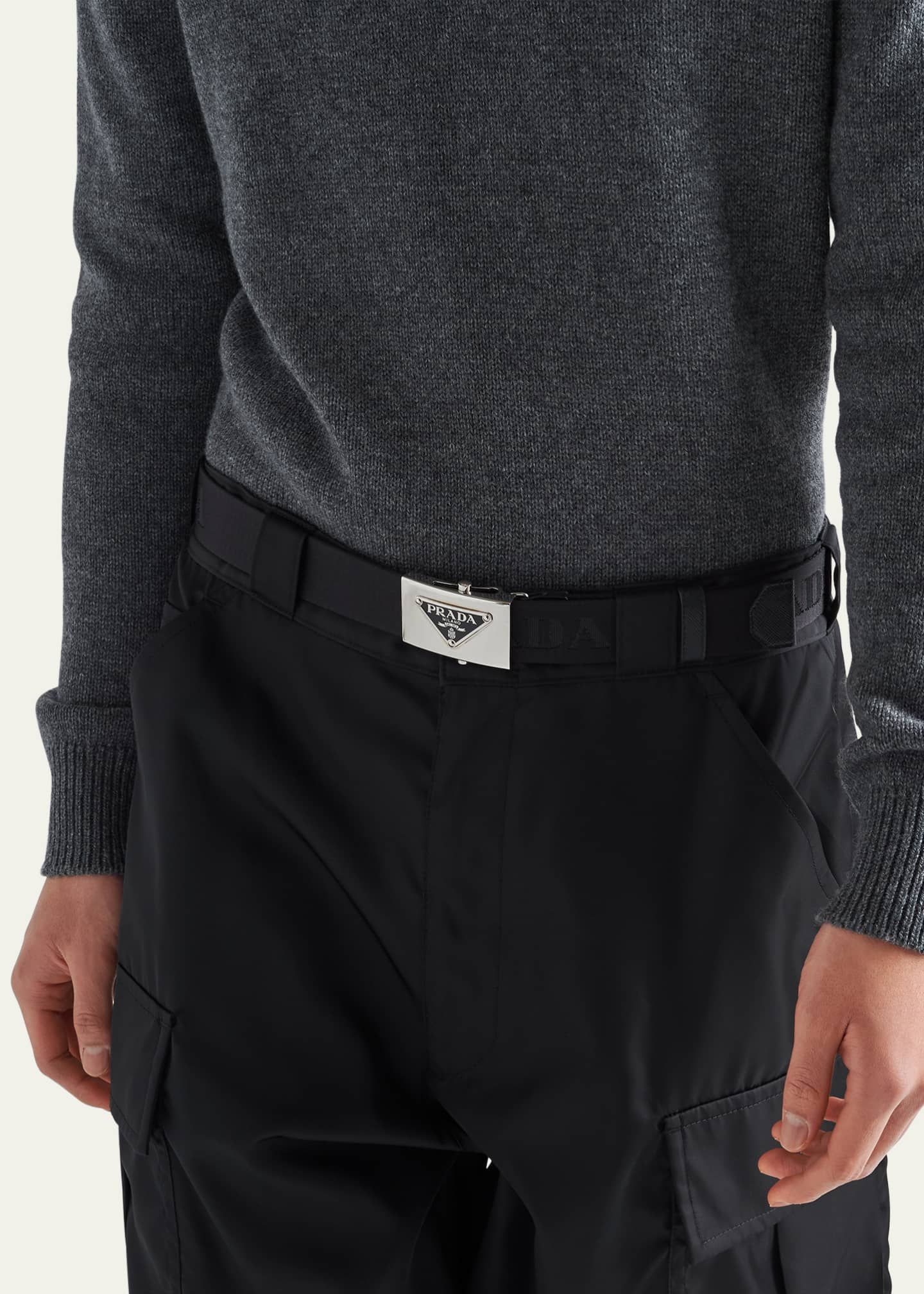 Prada Men's Triangle Logo Nylon Belt - Bergdorf Goodman