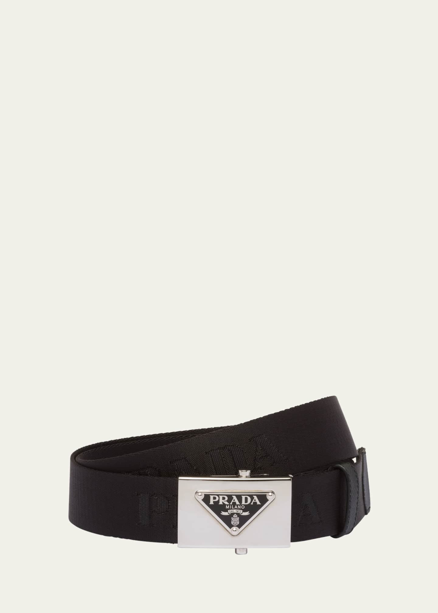 Prada Men's Triangle Logo Nylon Belt