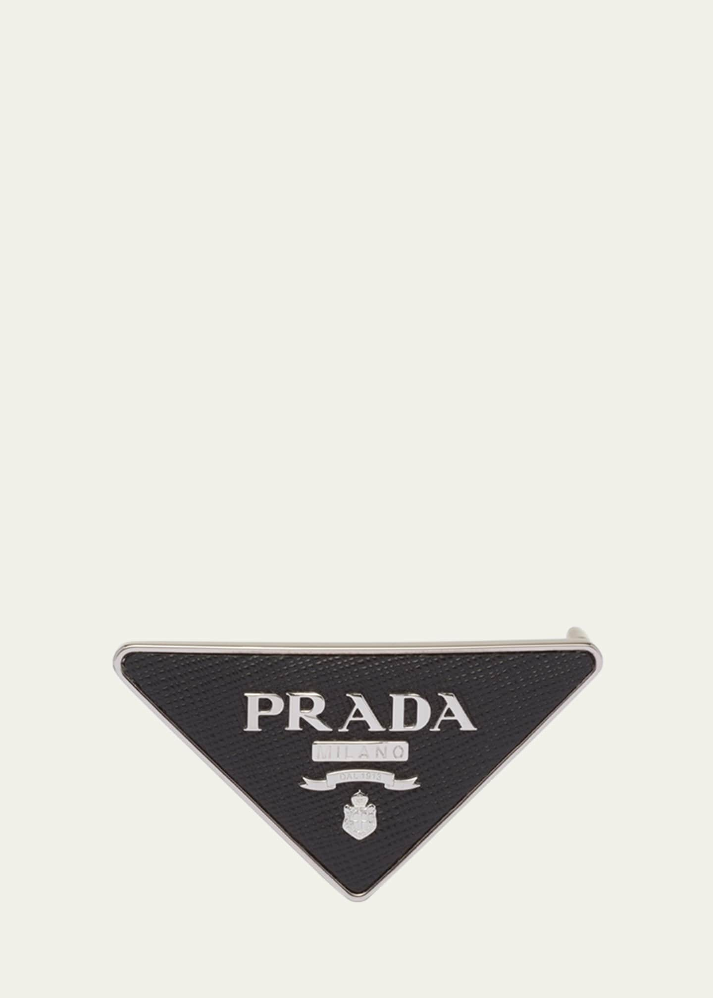 Saffiano Triangle Necklace With Logo in Black - Prada