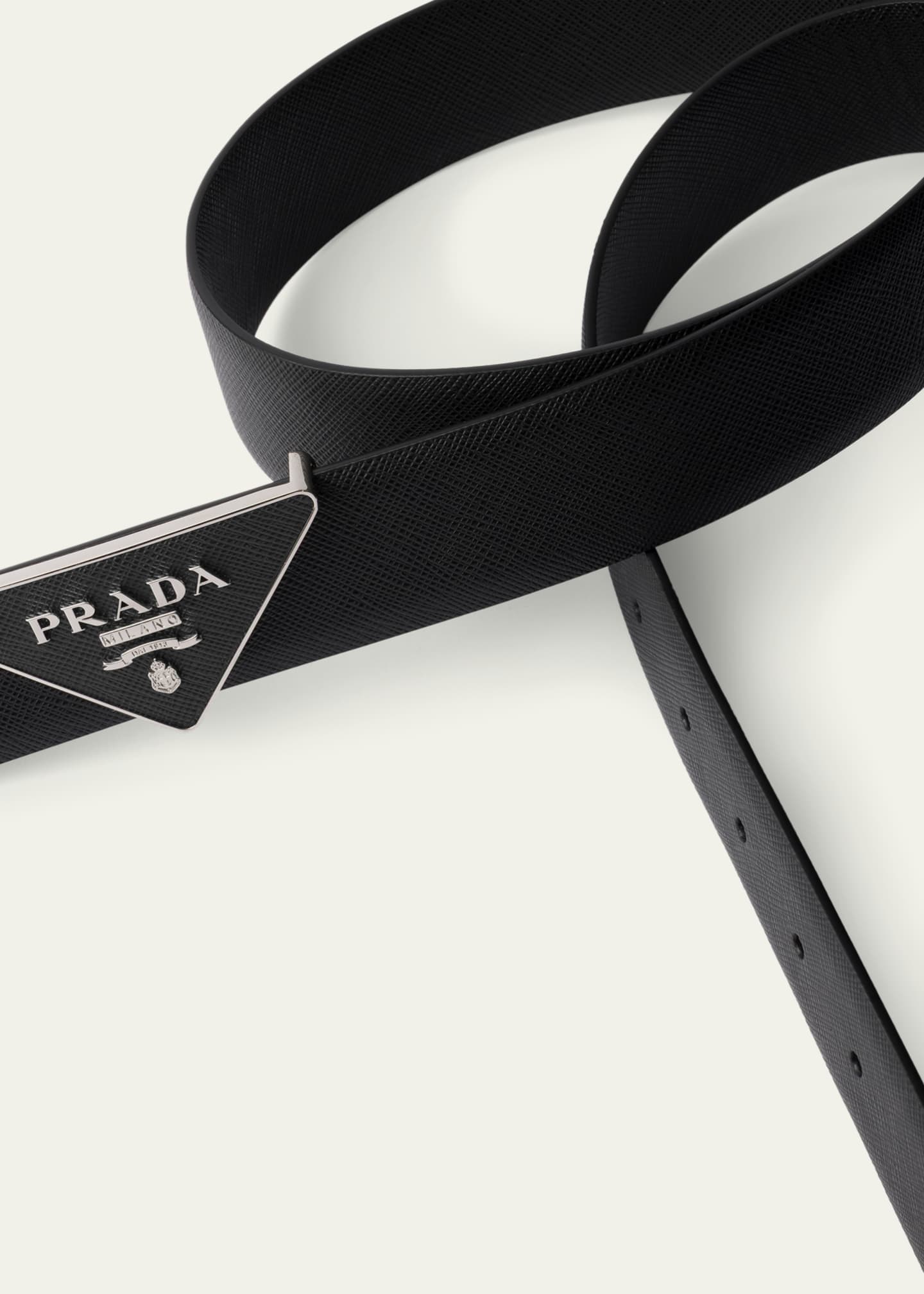 Prada Men's Saffiano Leather Triangle Belt Buckle Image 2 of 4