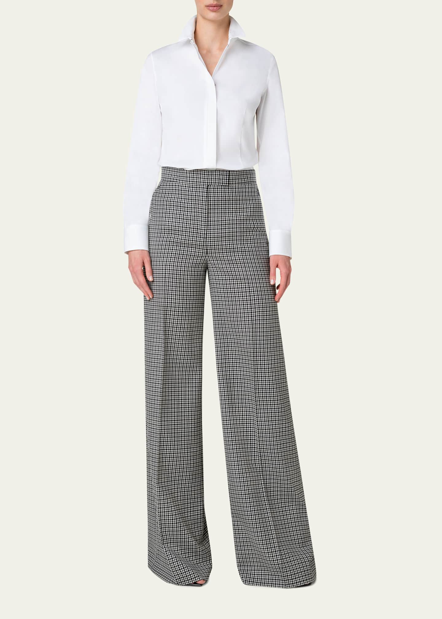 Akris Floretta Wool Micro-Check Pants - Bergdorf Goodman