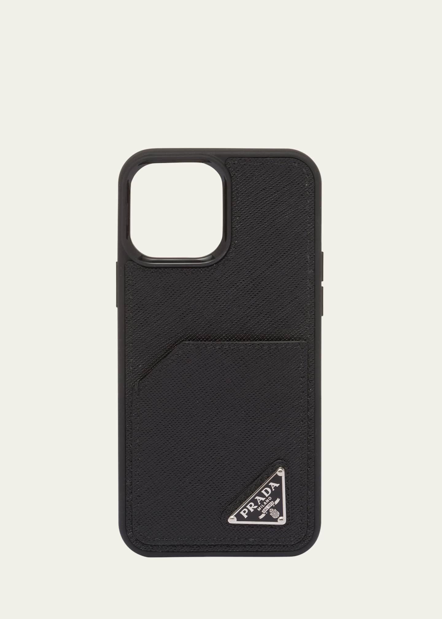 Leather I Phone Case in Black - Prada