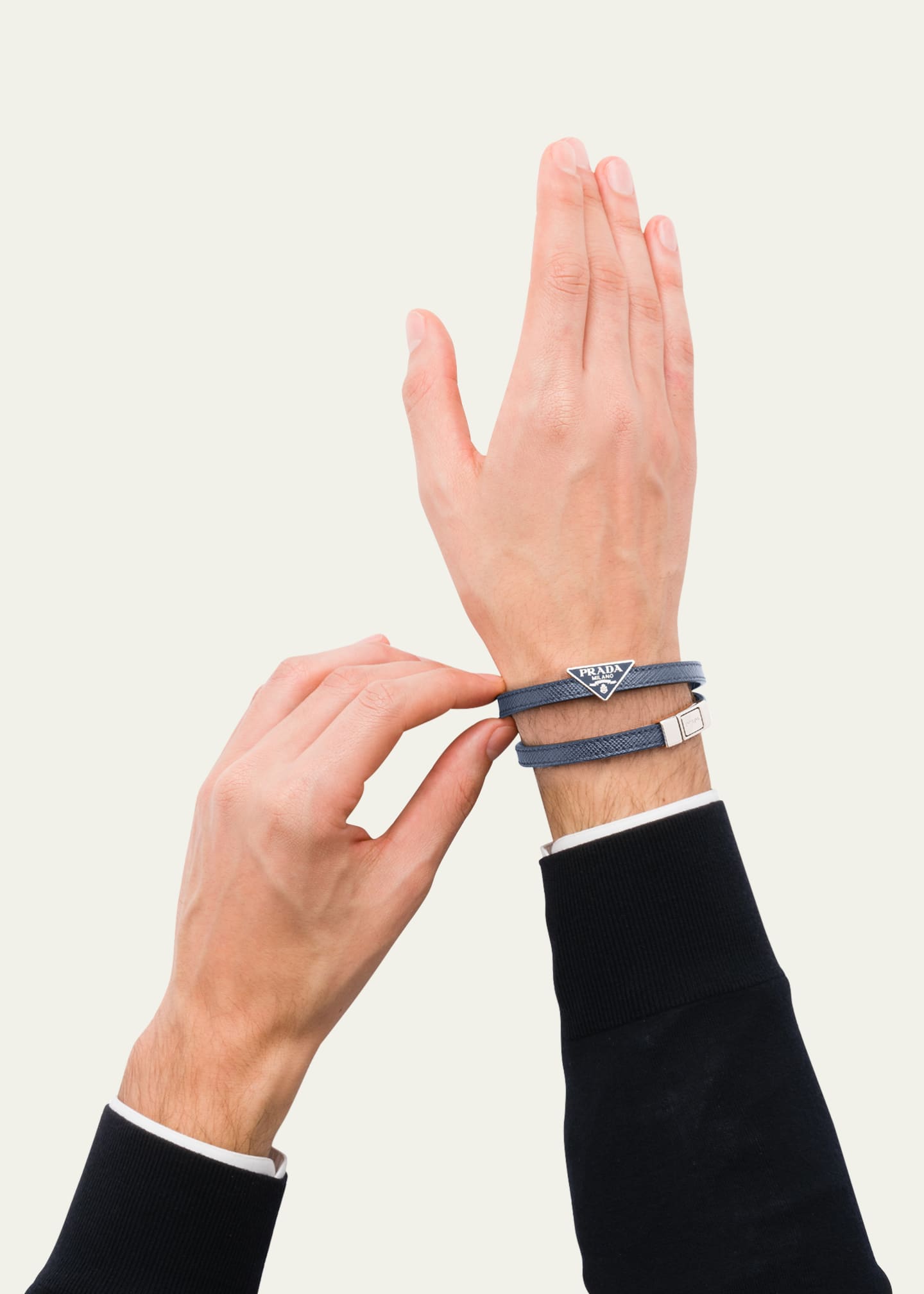 Prada Men s Saffiano Leather Logo Bracelet