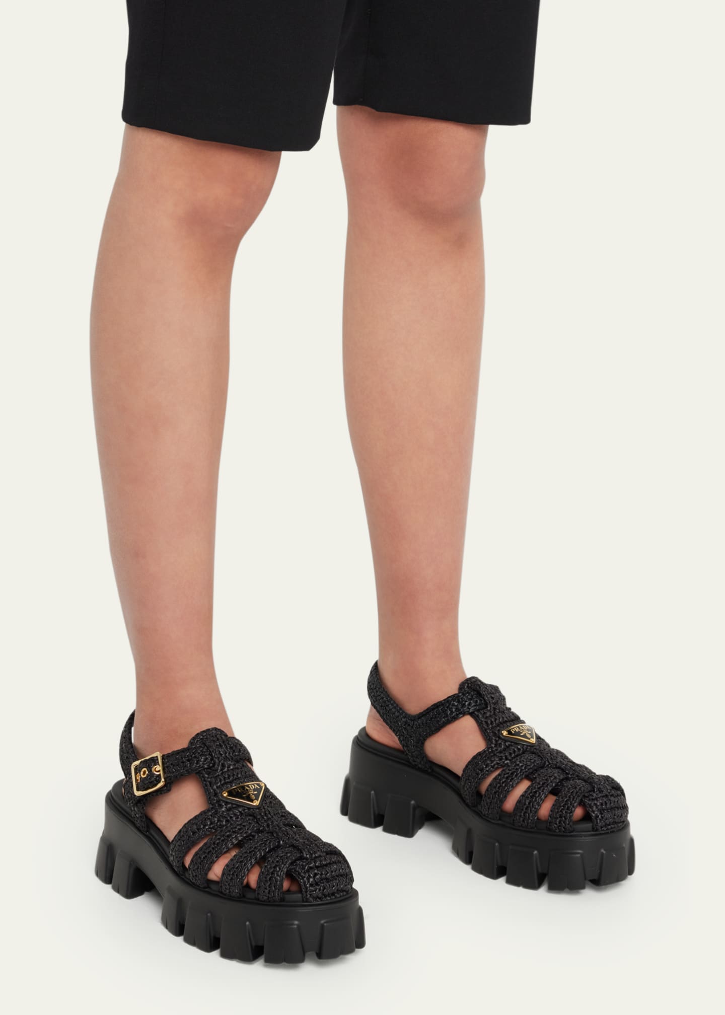 Logo fisherman sandals in black - Prada