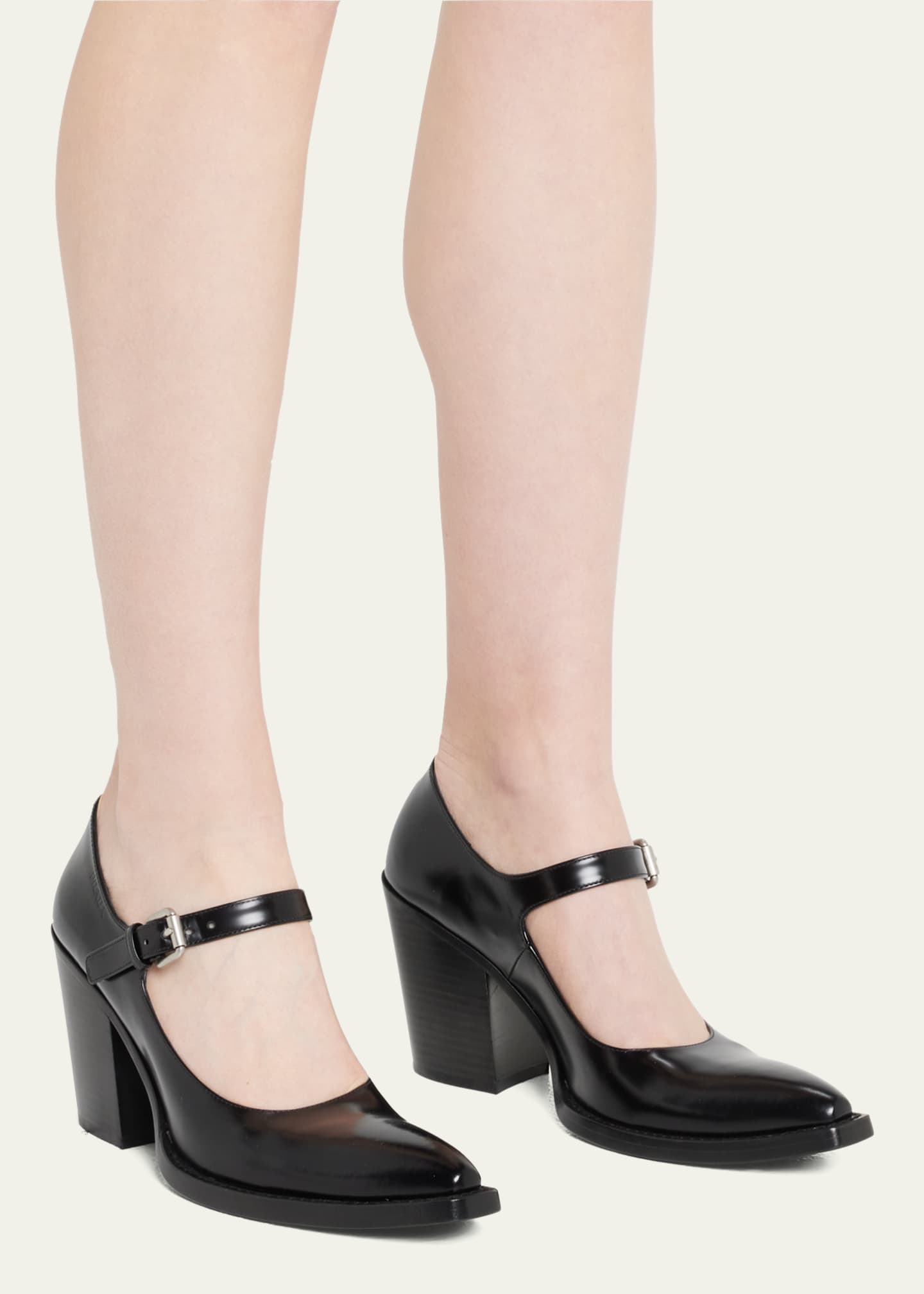 Mary Jane Heeled Pumps for Women Black Patent || Ankle Strap Mary Jane Shoes Leather Block Heels