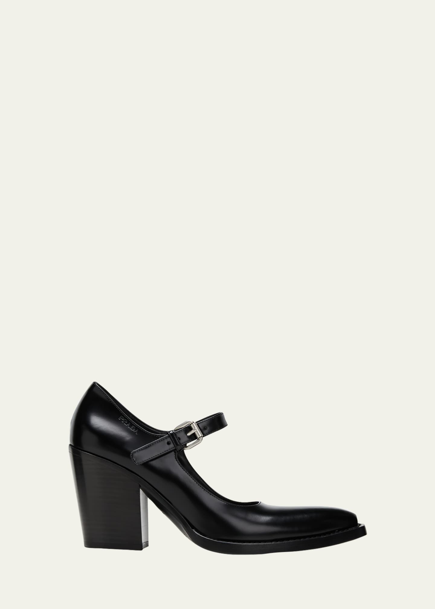 Prada Leather Mary Jane Block Heel Pumps Bergdorf Goodman