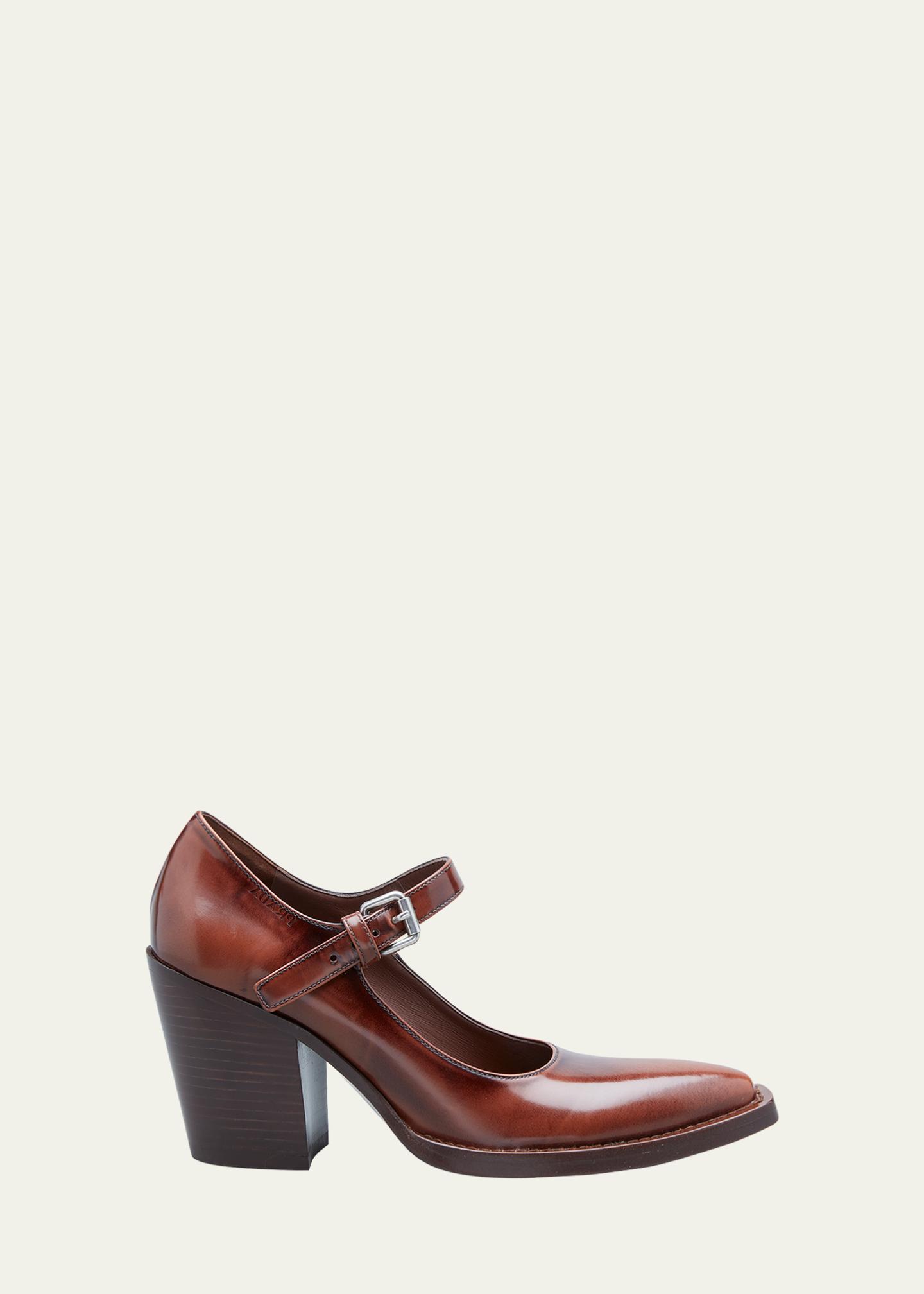 Prada Leather Mary Jane Block Heel Pumps - Bergdorf Goodman