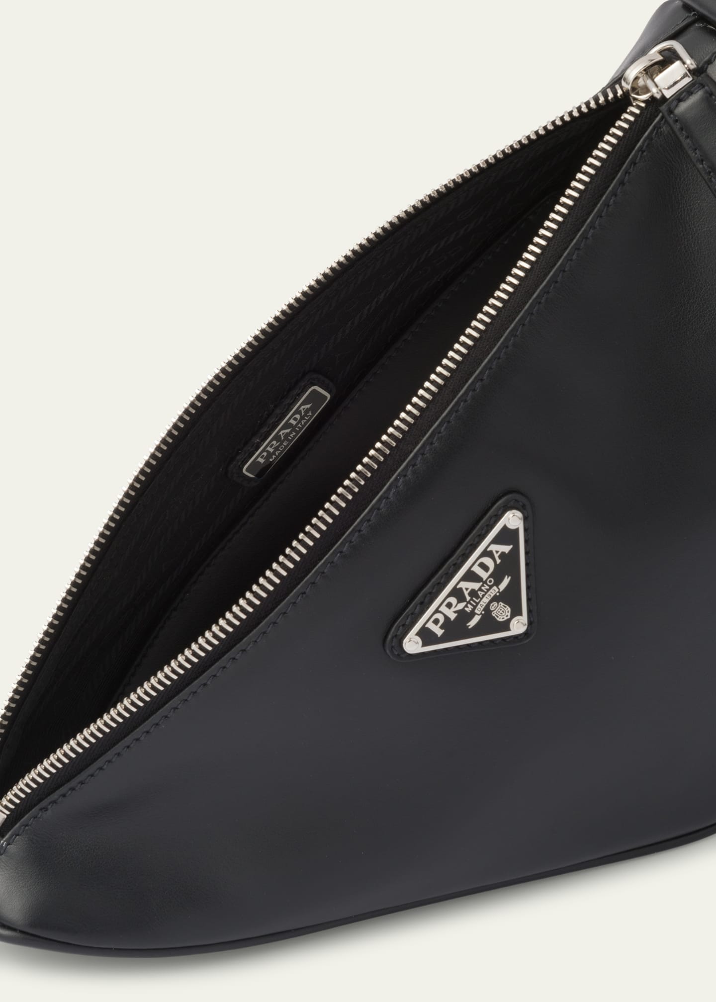 Prada Triangle Leather Bag, Men, Black