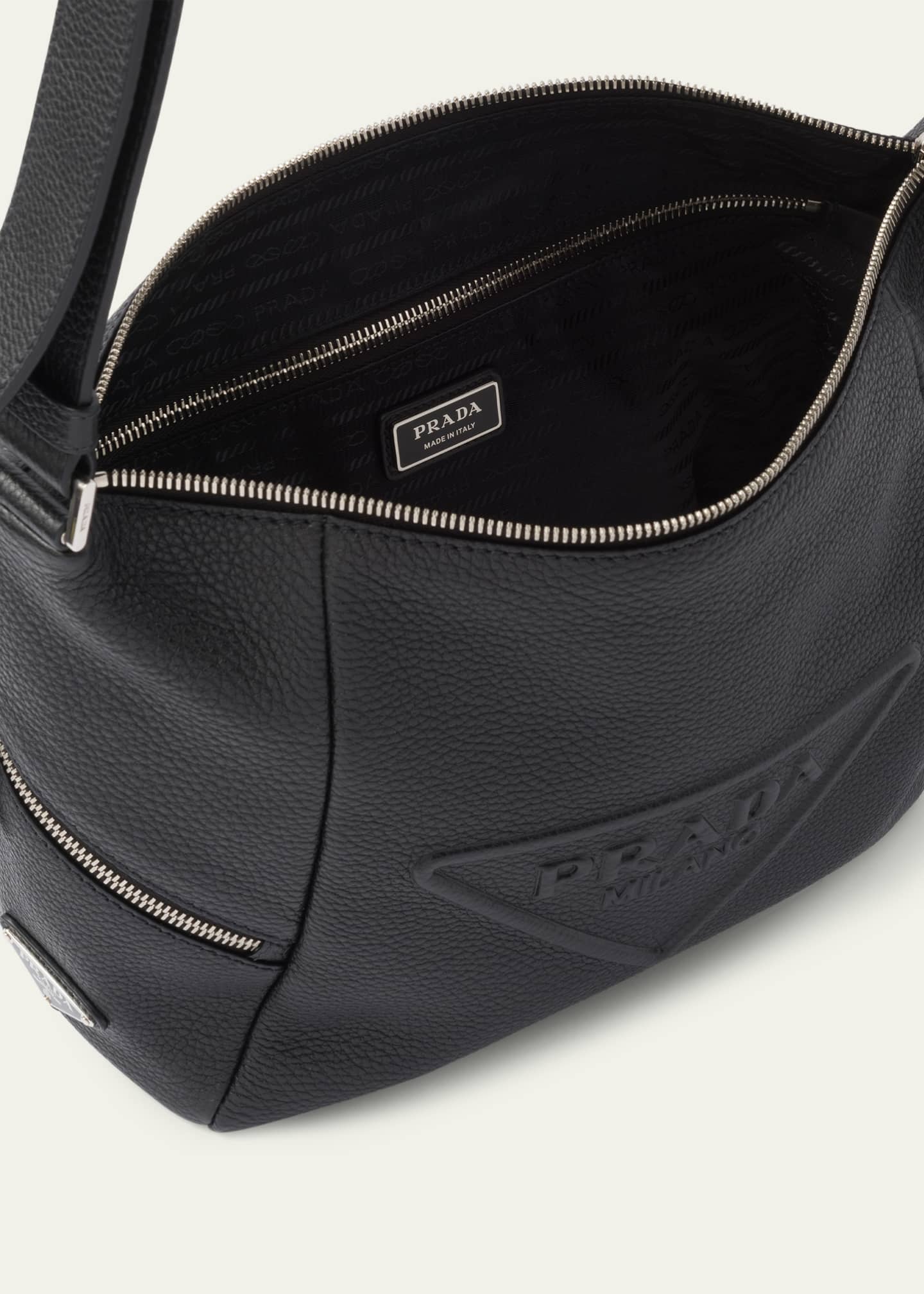 Logo-Embossed Leather Messenger Bag