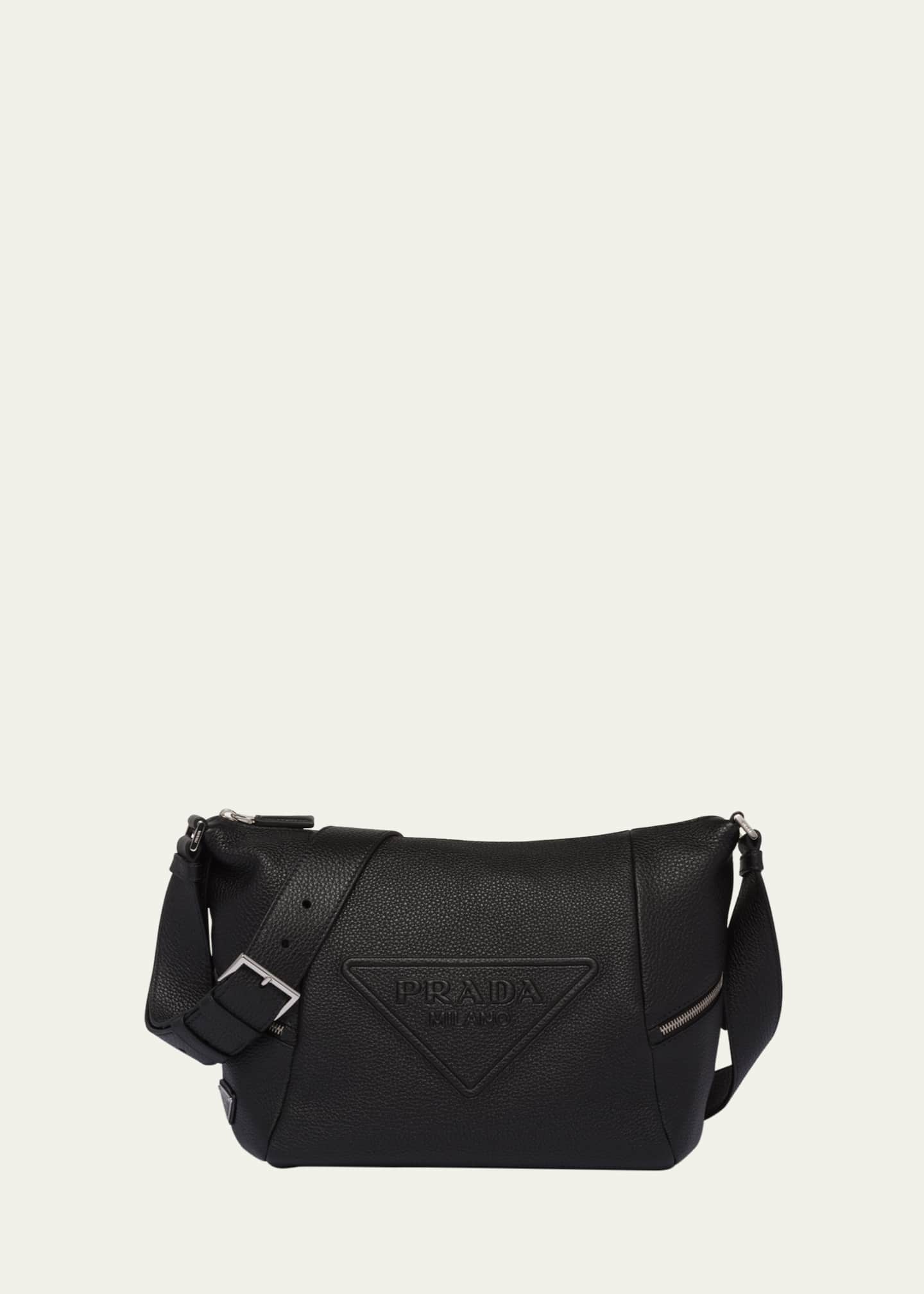 Prada Men's Embossed Logo Leather Shoulder Bag - Bergdorf Goodman