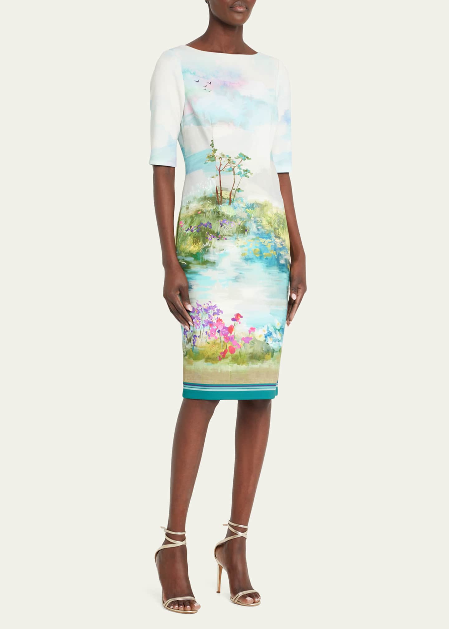 Rickie Freeman for Teri Jon ScenicPrint ElbowSleeve Scuba Dress