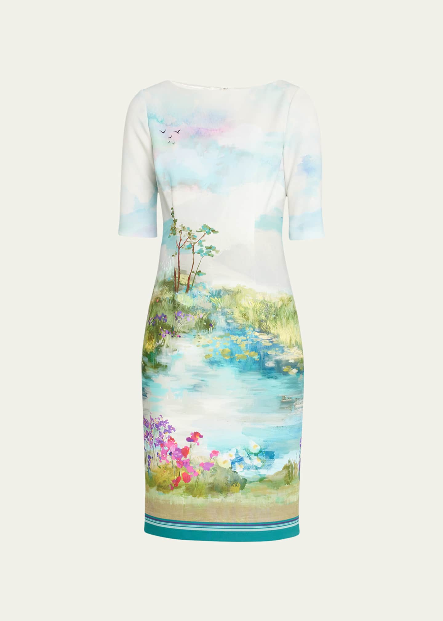 Rickie Freeman for Teri Jon ScenicPrint ElbowSleeve Scuba Dress
