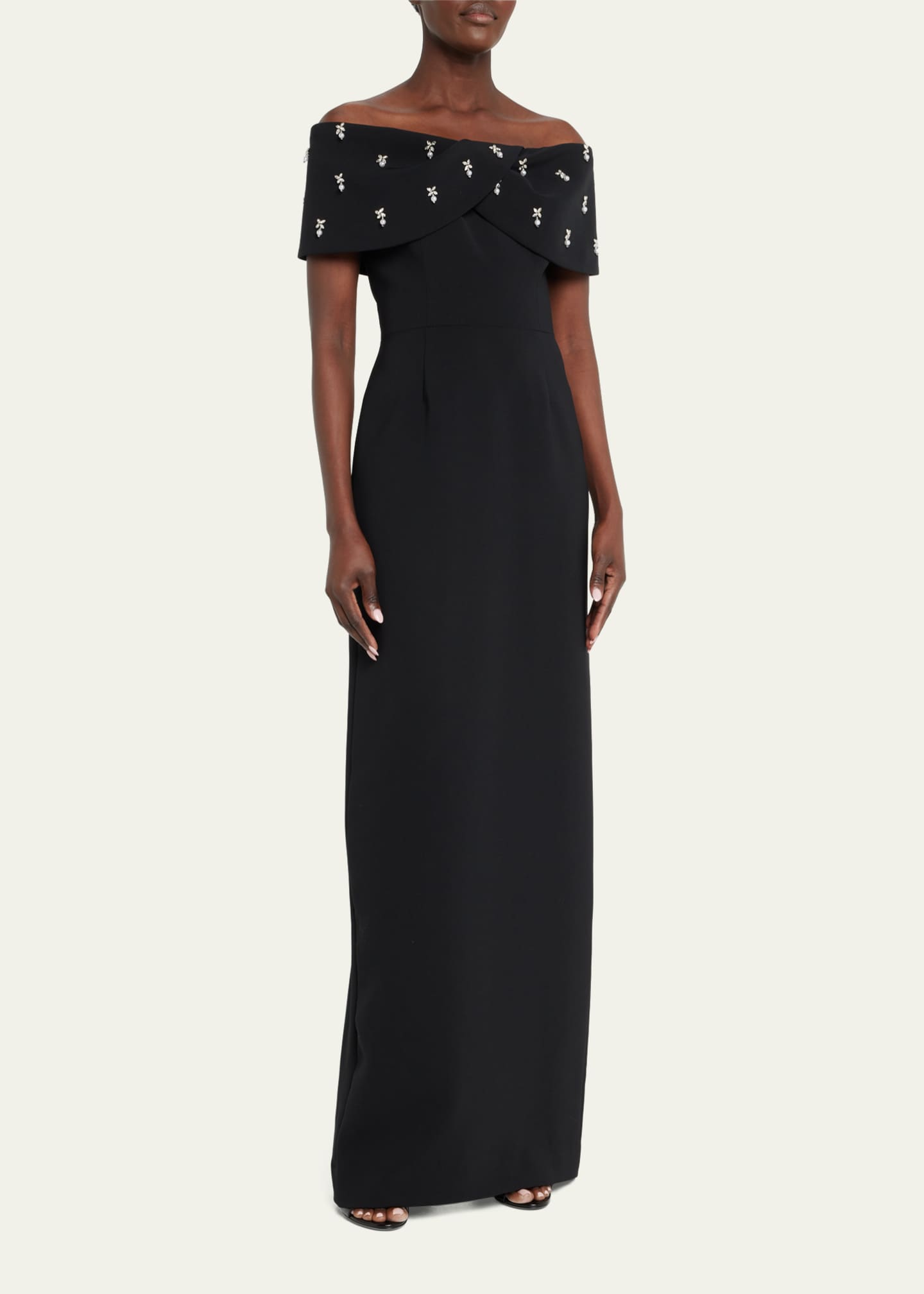 Rickie Freeman for Teri Jon JewelEmbellished OffShoulder Crepe Gown