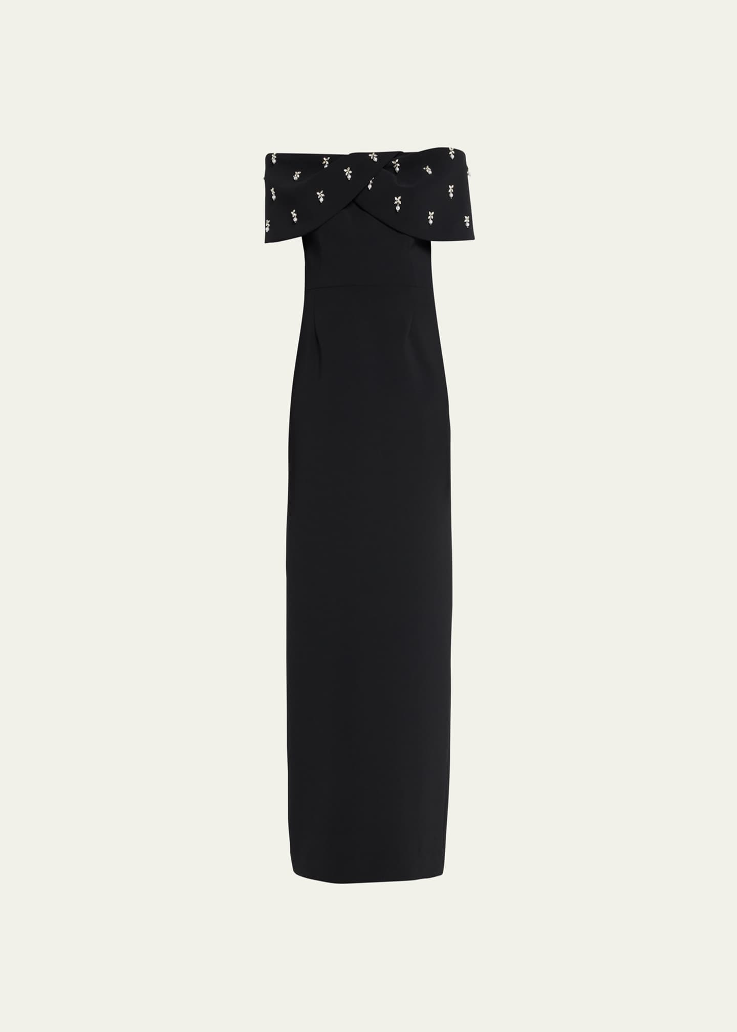 Rickie Freeman for Teri Jon JewelEmbellished OffShoulder Crepe Gown